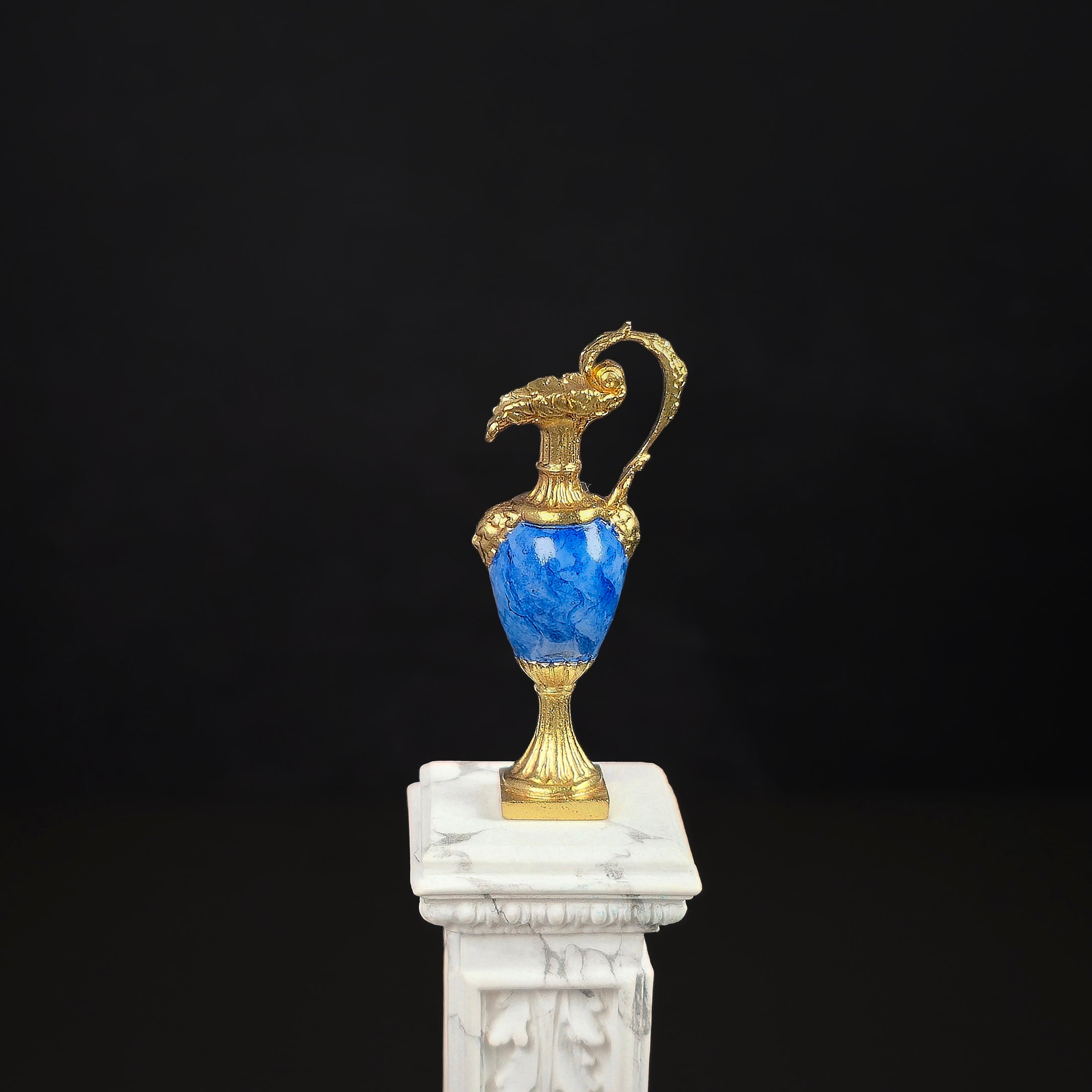 David Iriarte Gold Plated Bronze & Enameled Faux Lapis Lazuli Decorative Footed Ewer