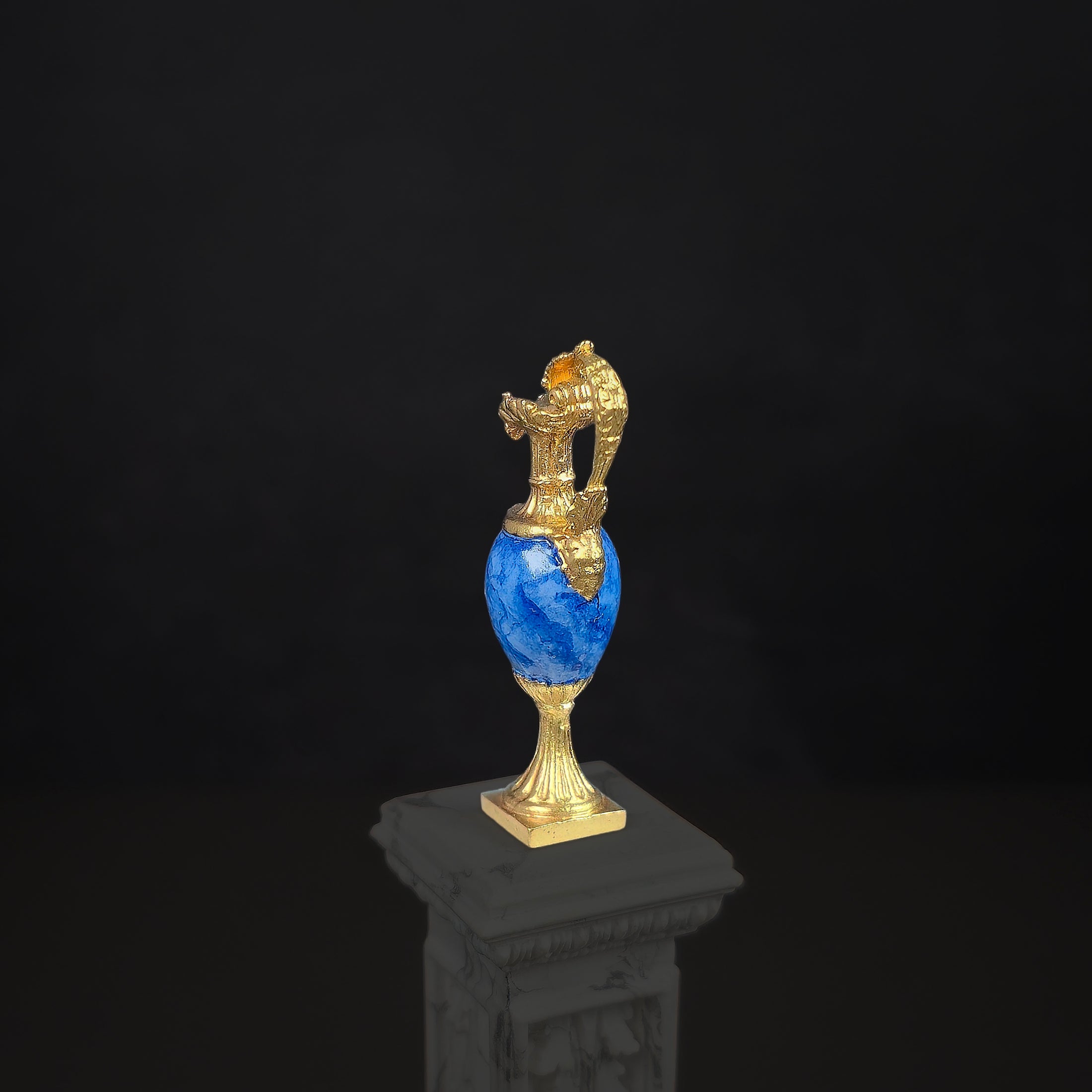 David Iriarte Gold Plated Bronze & Enameled Faux Lapis Lazuli Decorative Footed Ewer