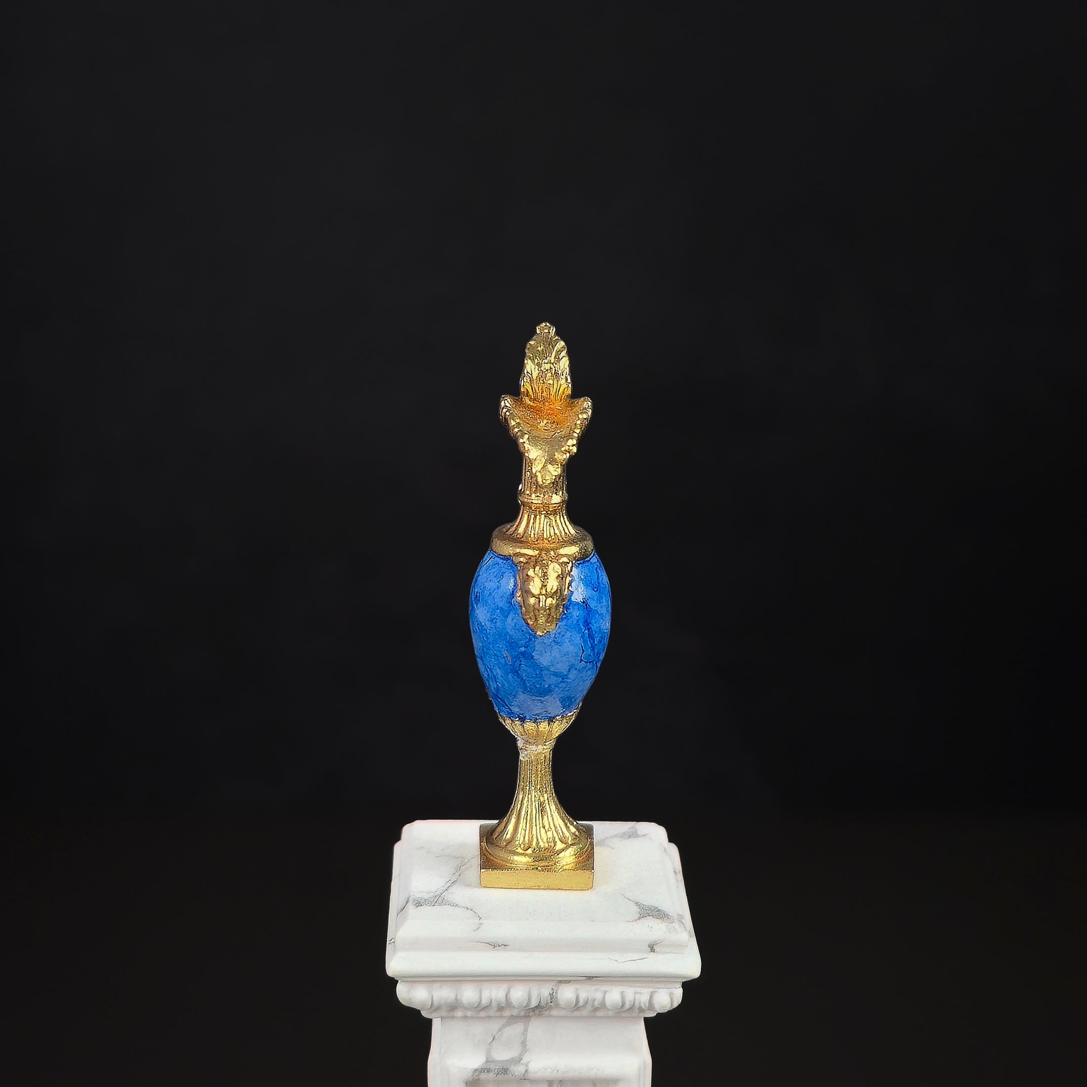 David Iriarte Gold Plated Bronze & Enameled Faux Lapis Lazuli Decorative Footed Ewer