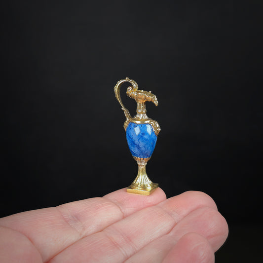 David Iriarte Gold Plated Bronze & Enameled Faux Lapis Lazuli Decorative Footed Ewer