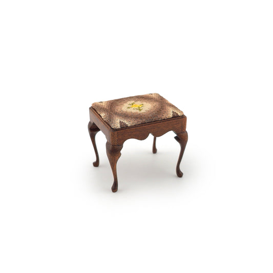 Roger L. Gutheil Queen Anne Embroidered Footstool 1:12 Scale