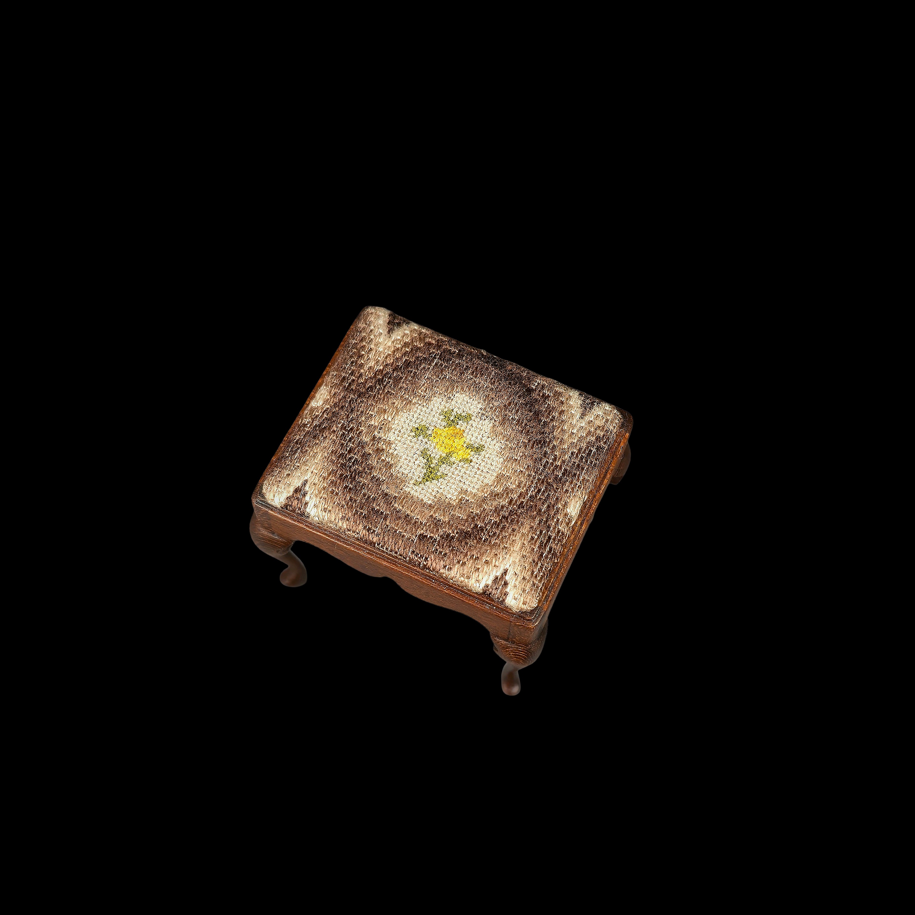 Roger L. Gutheil Queen Anne Embroidered Footstool 1:12 Scale