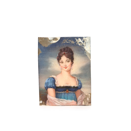 Antique Hand Painted Regency Portrait Miniature on Ivory Wafer 1:12 Scale