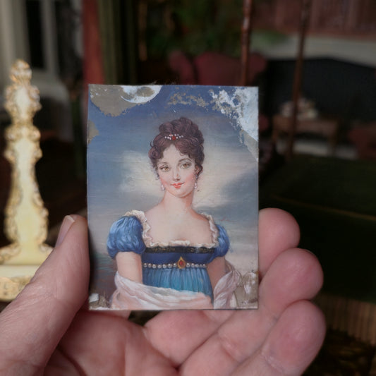 Antique Hand Painted Regency Portrait Miniature on Ivory Wafer 1:12 Scale