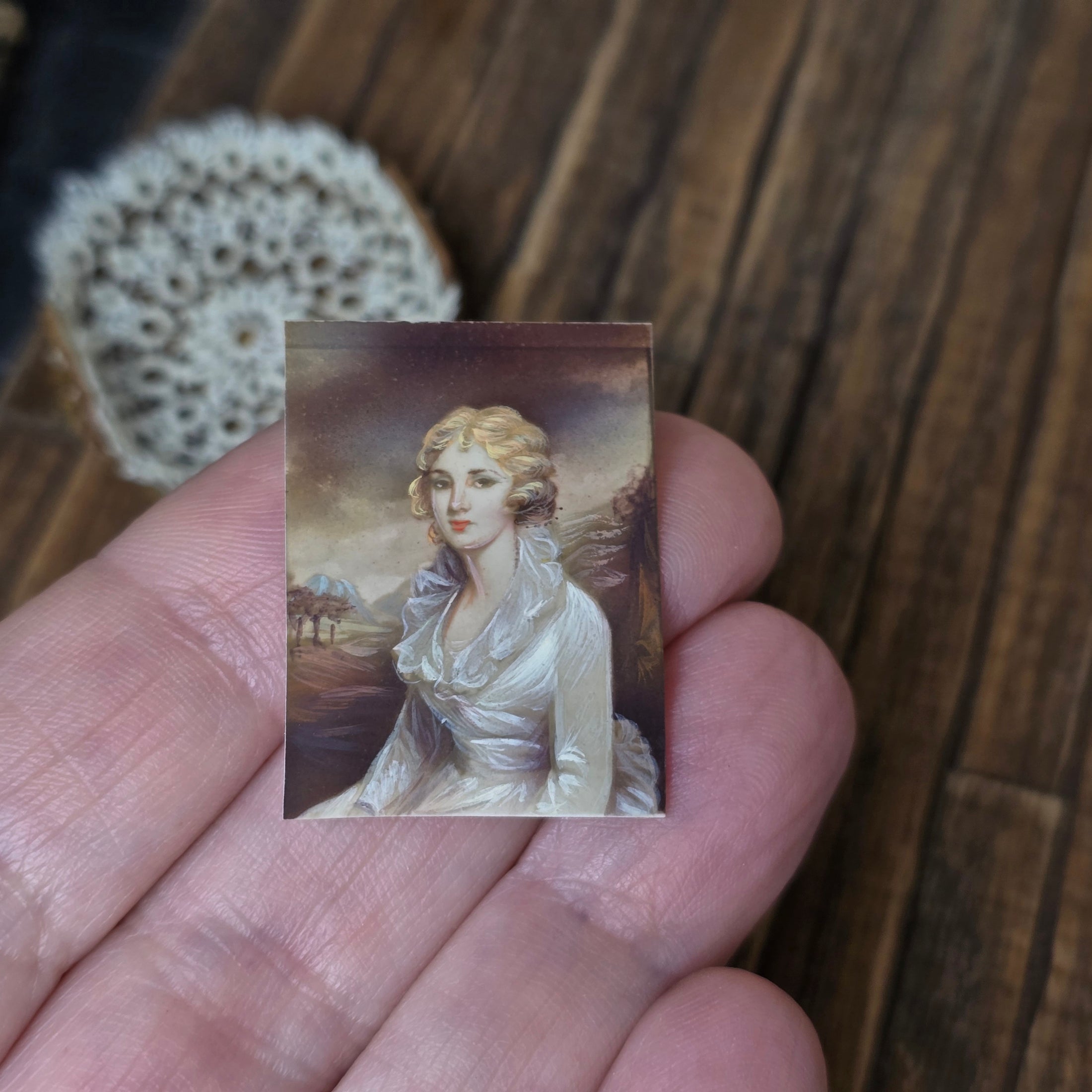 Antique Regency Hand Painted Portrait Miniature on Ivory Wafer After Raeburn 1:12 Scale