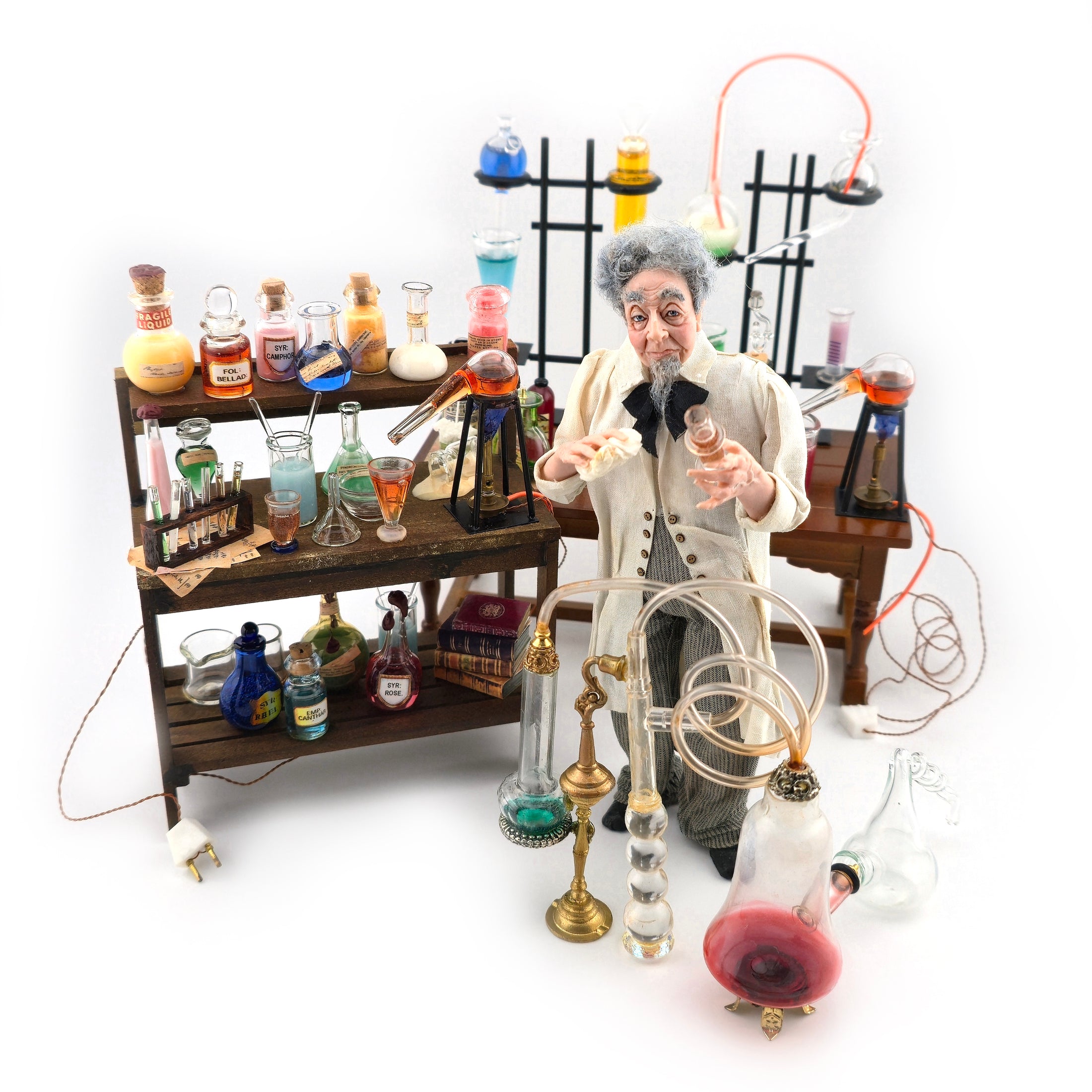 OOAK Scientist Doll by Marcia Backstrom & Illuminated Laboratory Set
