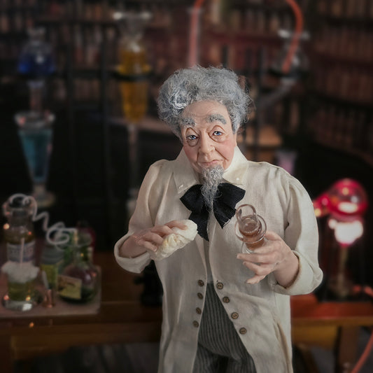 OOAK Scientist Doll by Marcia Backstrom & Illuminated Laboratory Set