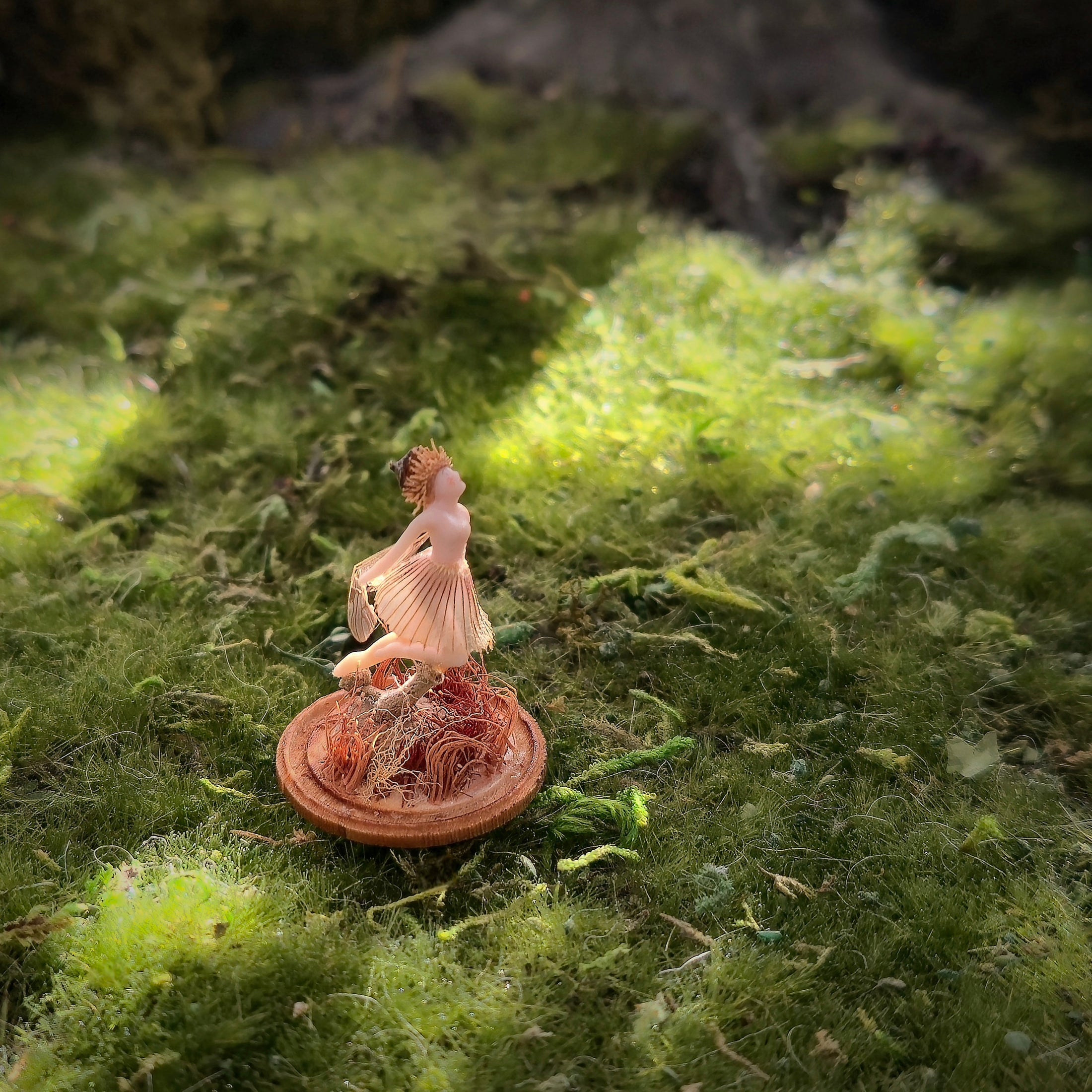 OOAK Fairy in Glass Cloche with Flower Petal Skirt Shelf Sitter 1:12 Scale