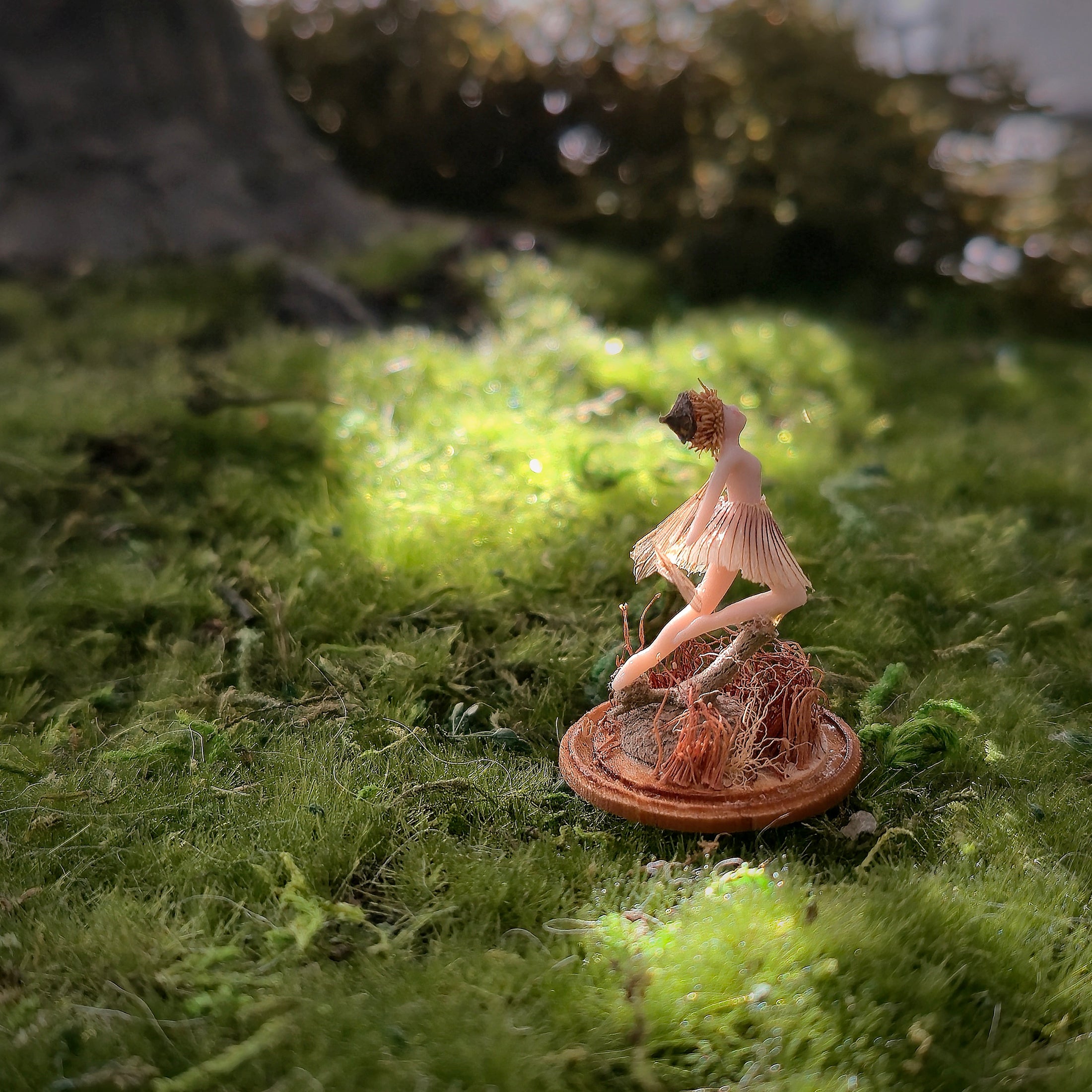 OOAK Fairy in Glass Cloche with Flower Petal Skirt Shelf Sitter 1:12 Scale