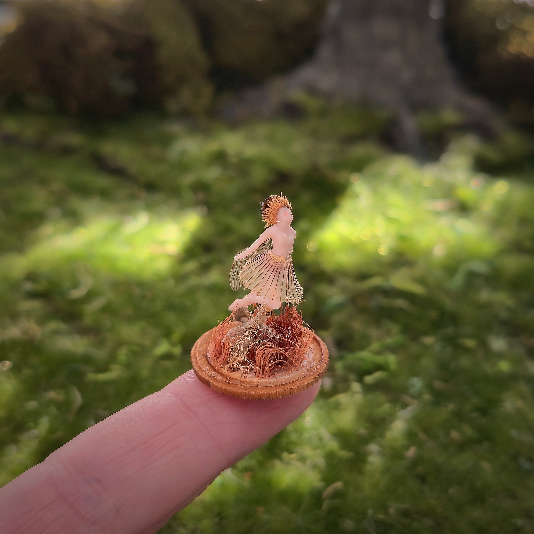 OOAK Fairy in Glass Cloche with Flower Petal Skirt Shelf Sitter 1:12 Scale