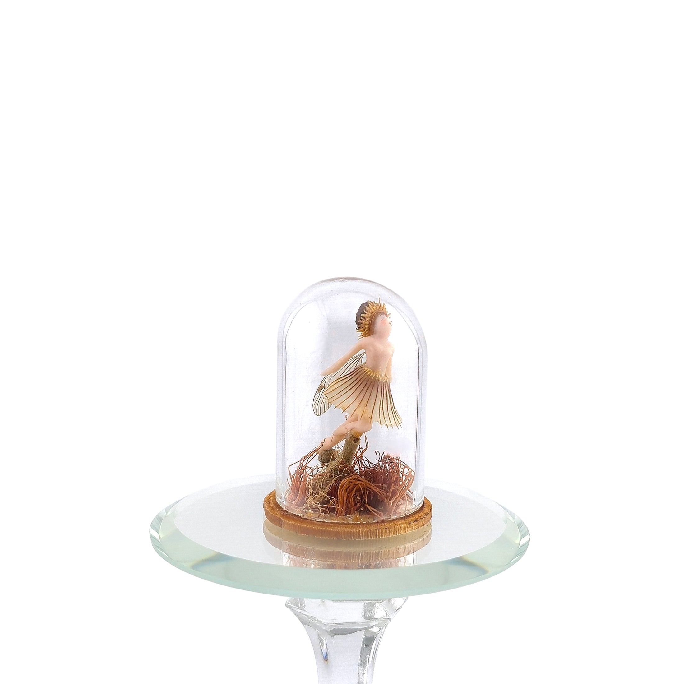 OOAK Fairy in Glass Cloche with Flower Petal Skirt Shelf Sitter 1:12 Scale
