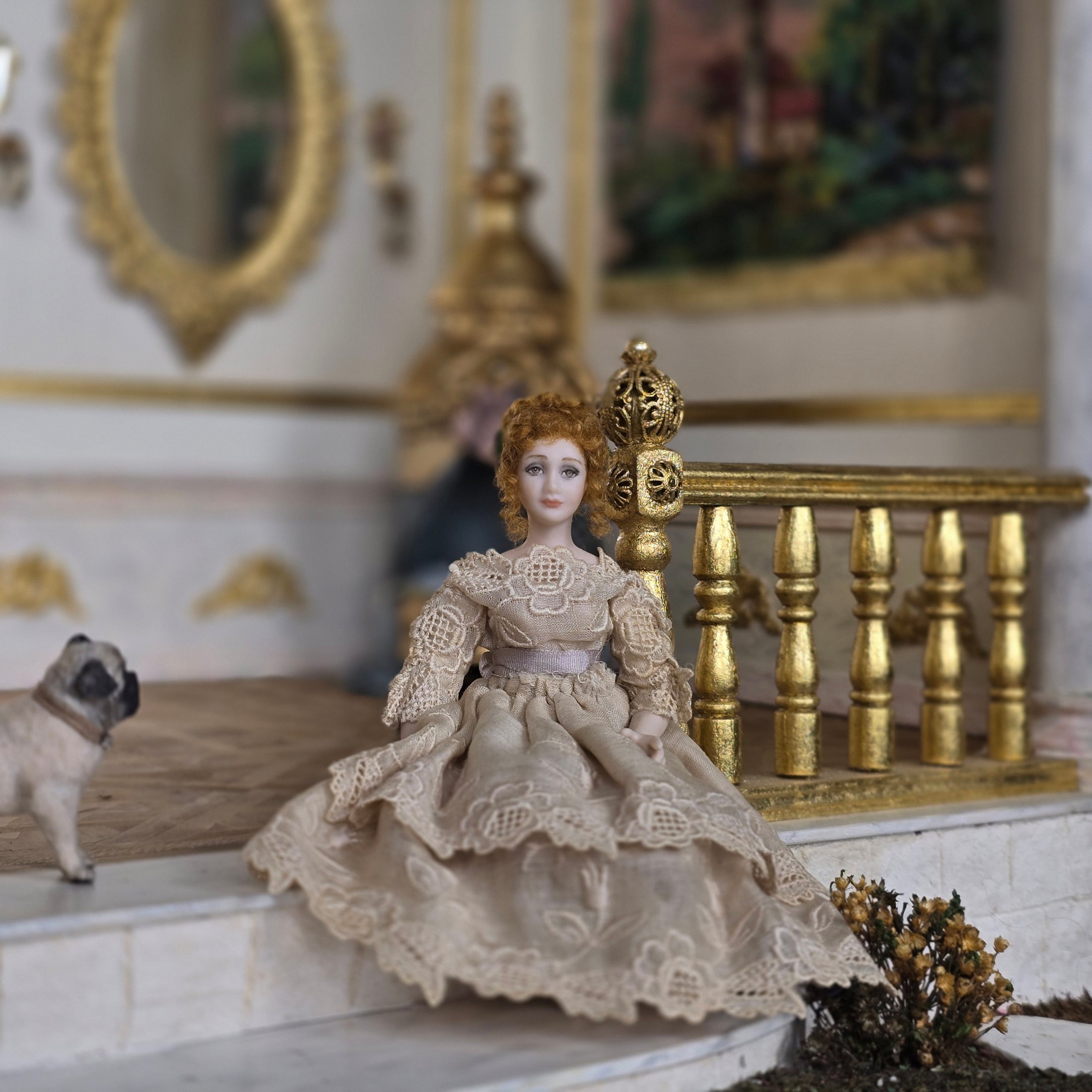 Porcelain Victorian Lady in Lace Gown Artisan Miniature Doll