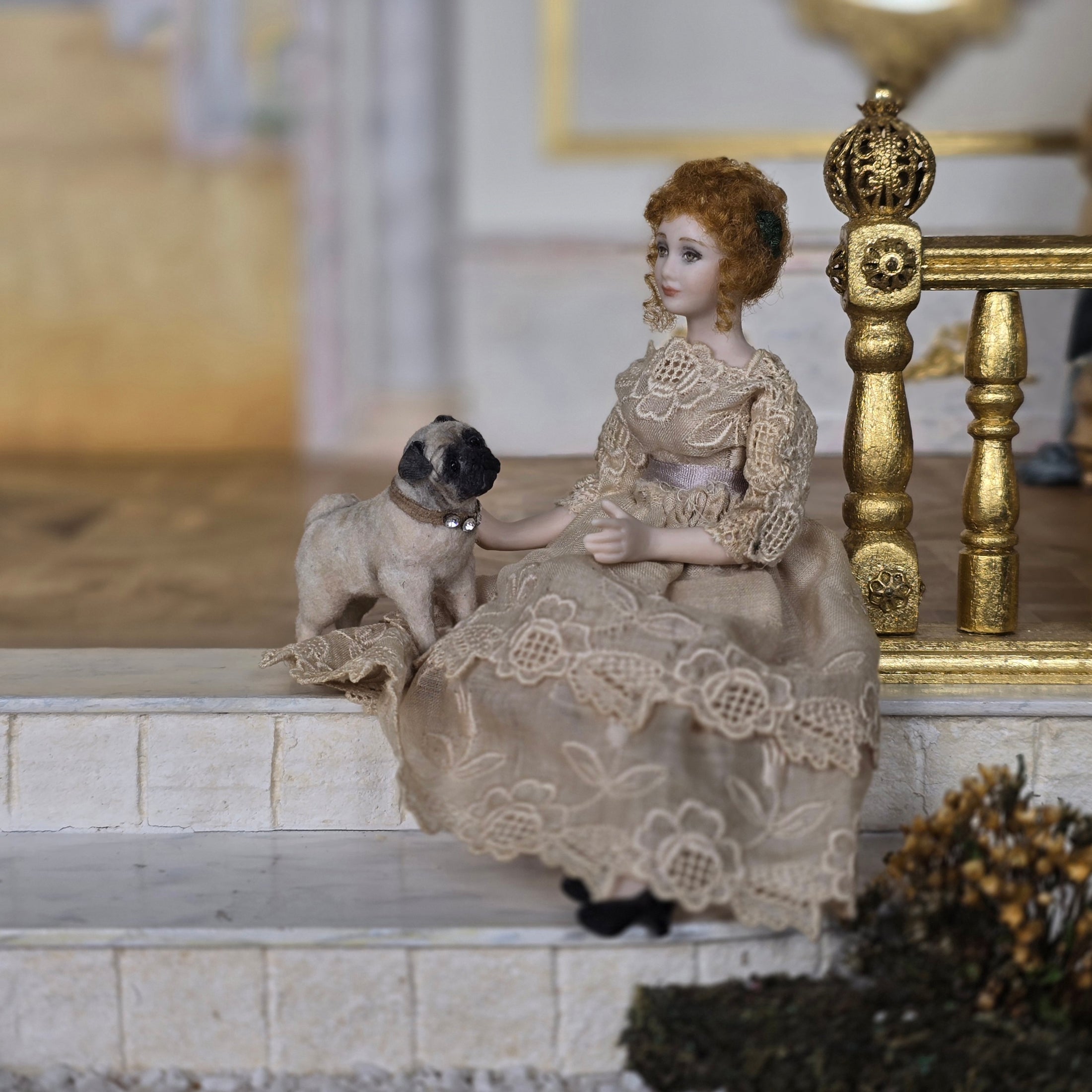 Porcelain Victorian Lady in Lace Gown Artisan Miniature Doll