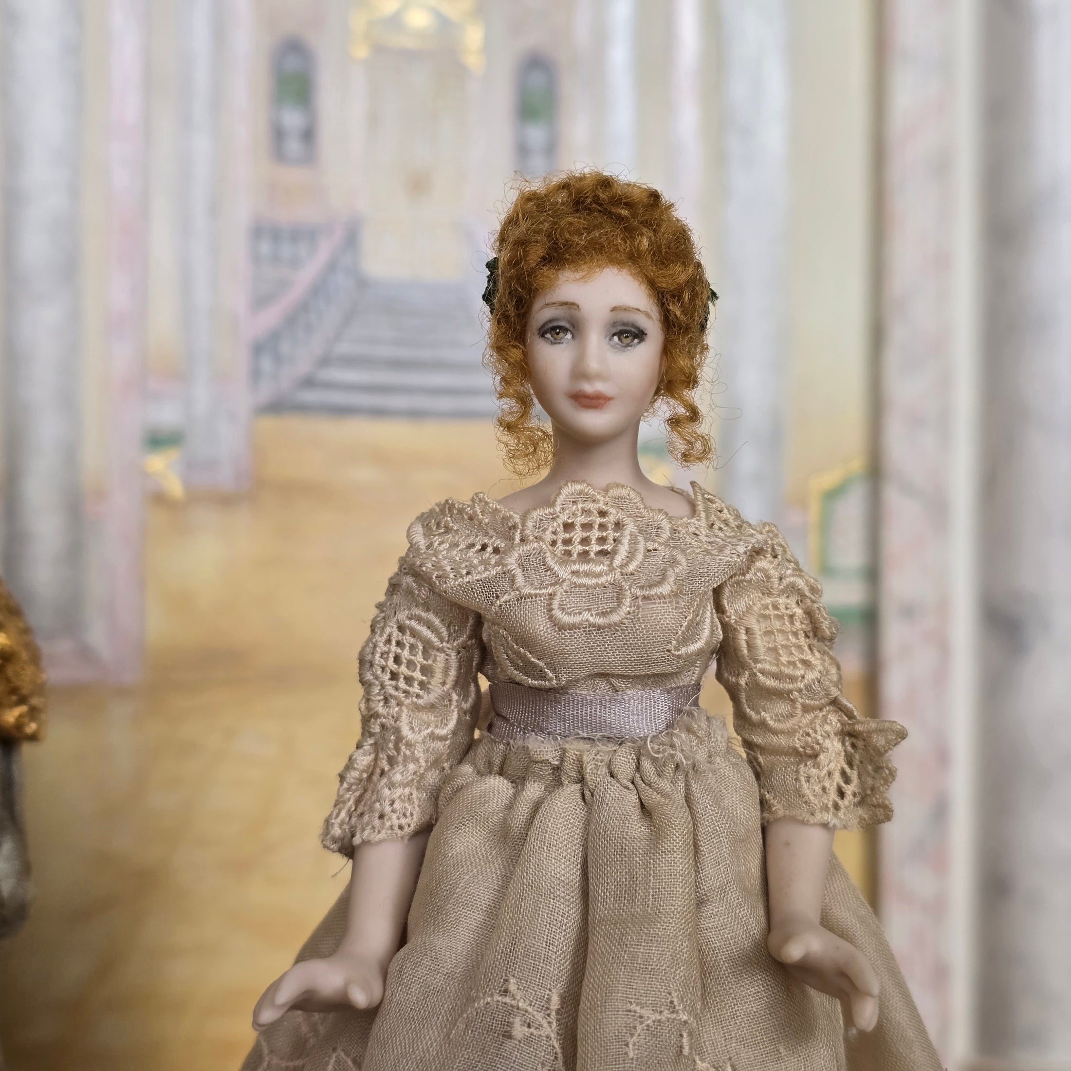 Porcelain Victorian Lady in Lace Gown Artisan Miniature Doll