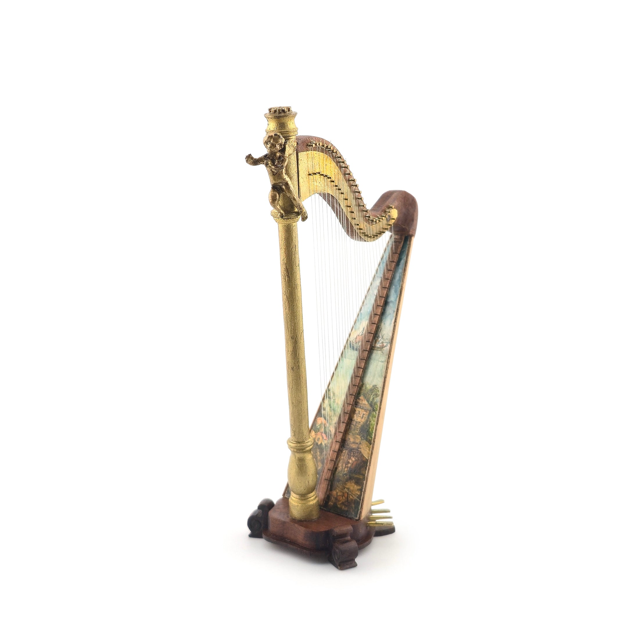Janet Reyburn Miniature Cherubic Harp Artisan Dollhouse Musical Instrument