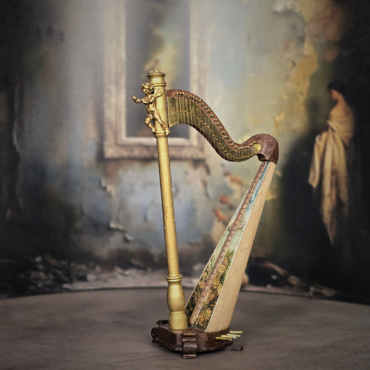 Janet Reyburn Miniature Cherubic Harp Artisan Dollhouse Musical Instrument