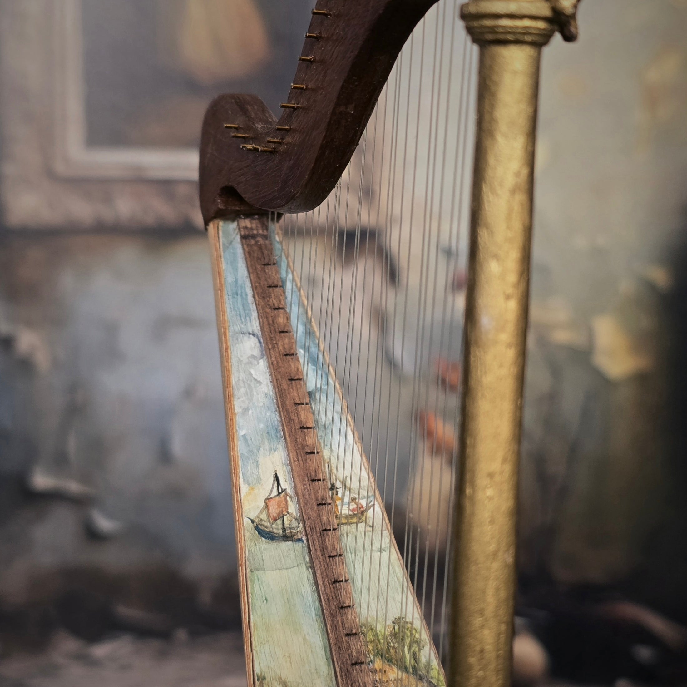 Janet Reyburn Miniature Cherubic Harp Artisan Dollhouse Musical Instrument