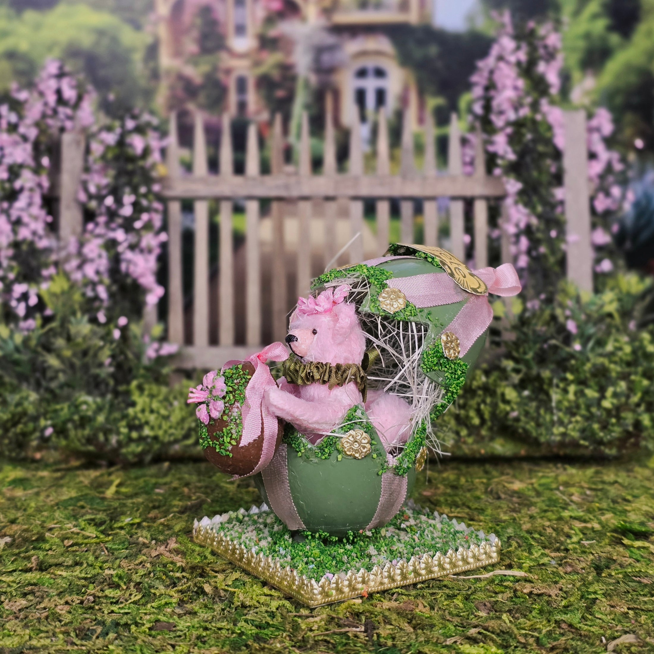 Le Coffre d’Emilie Pink Easter Teddy Bear Egg Miniature
