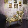 Load image into Gallery viewer, OOAK Gilt Needlepoint Upholstered Chaise Lounge Dollhouse Miniature
