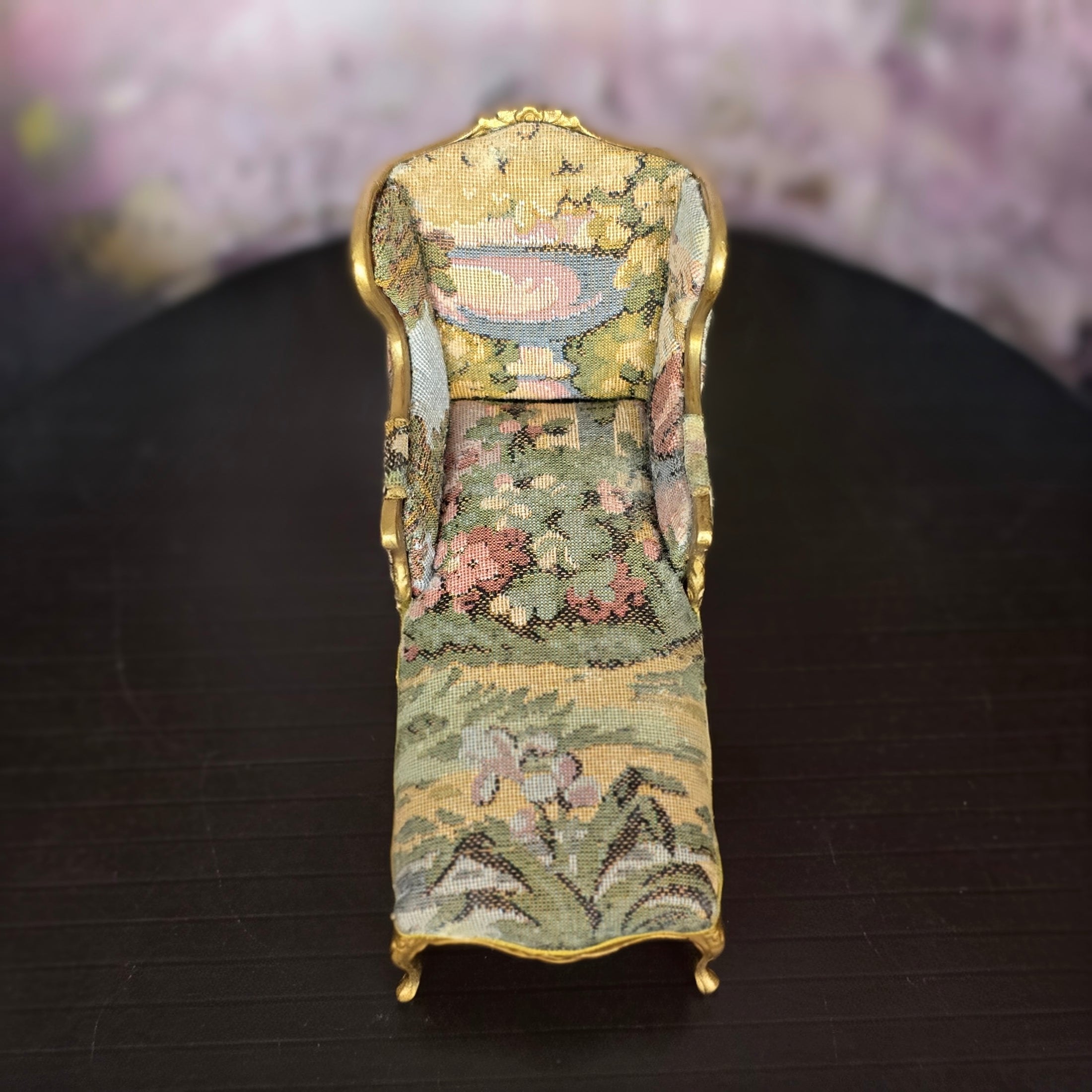 OOAK Gilt Needlepoint Upholstered Chaise Lounge Dollhouse Miniature