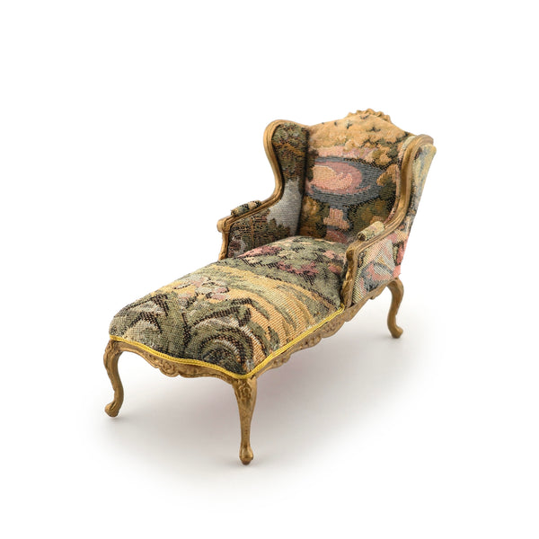 OOAK Gilt Needlepoint Upholstered Chaise Lounge Dollhouse Miniature