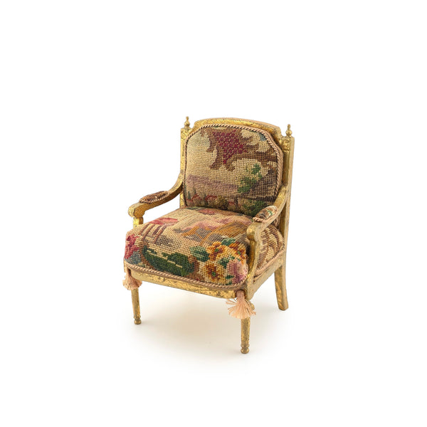 June Clinkscales Petit Point Gilt Armchair Dollhouse Miniature