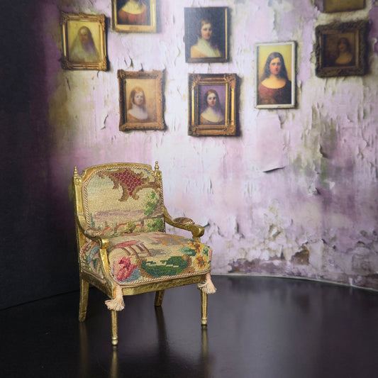 June Clinkscales Petit Point Gilt Armchair Dollhouse Miniature
