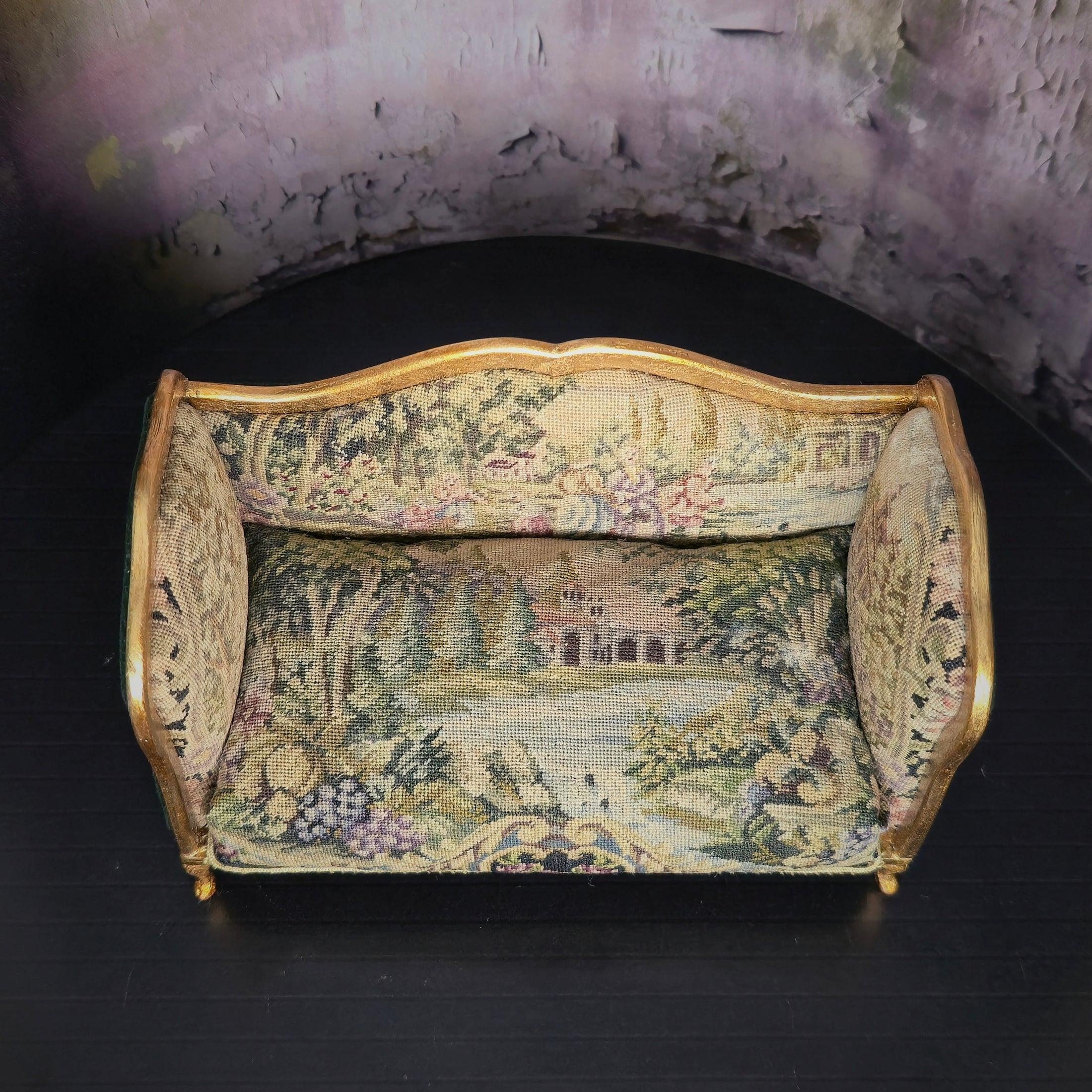June Clinkscales Victorian Tapestry Settee Dollhouse Miniature