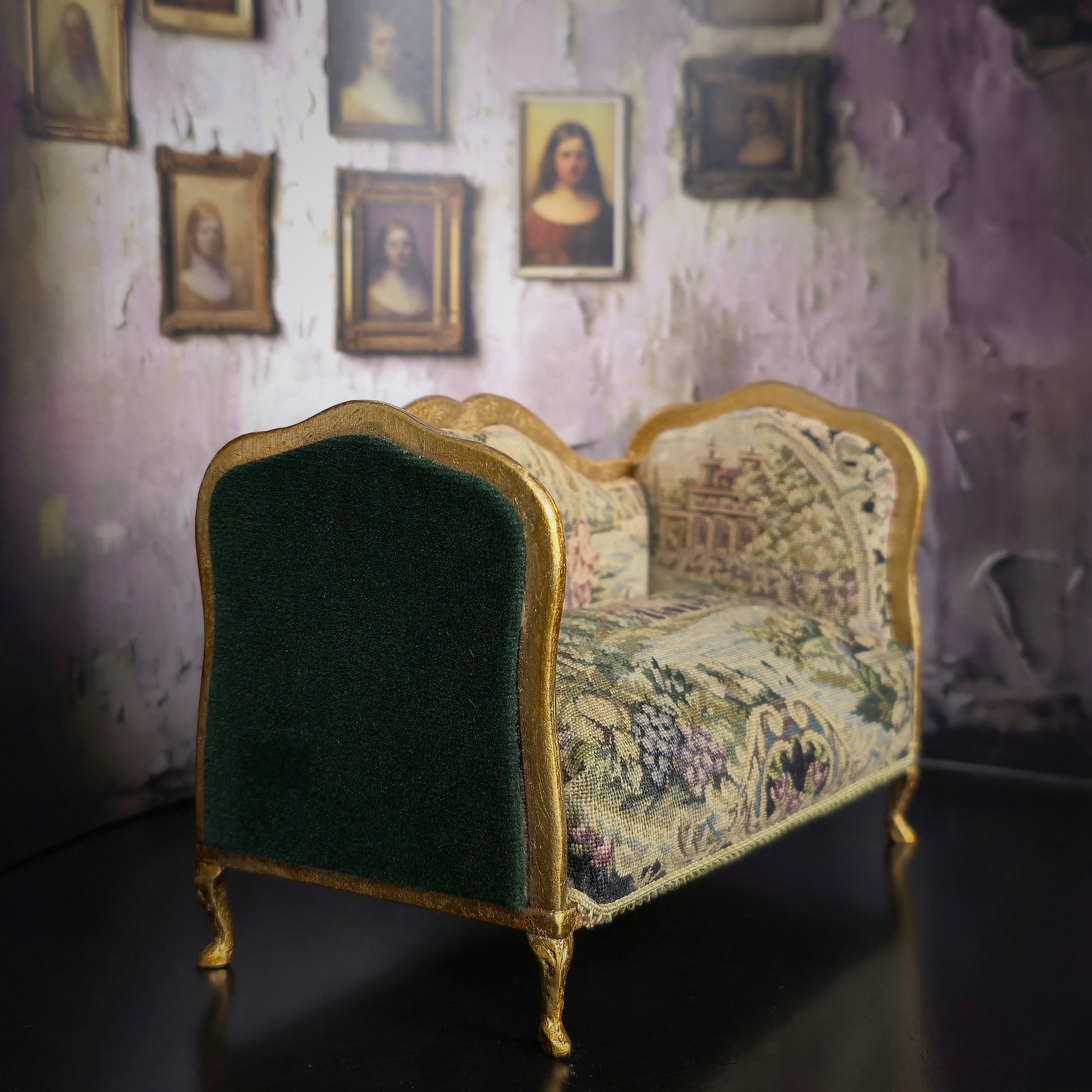 June Clinkscales Victorian Tapestry Settee Dollhouse Miniature