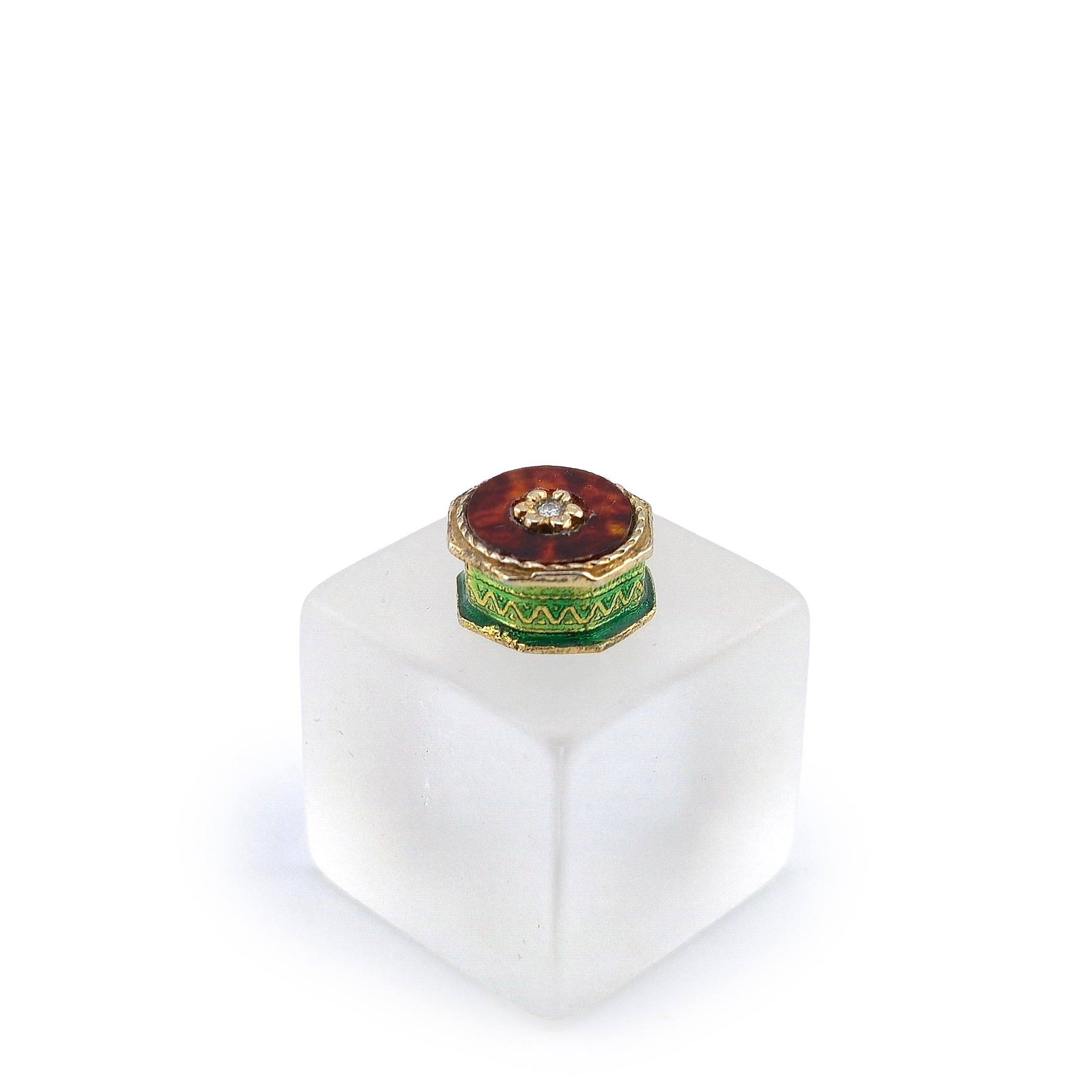 Eugene Kupjack Fabergé Style Miniature Hinged Box Tortoise Shell-Style Lid
