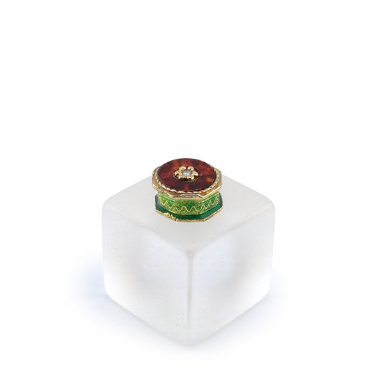 Eugene Kupjack Fabergé Style Miniature Hinged Box Tortoise Shell-Style Lid