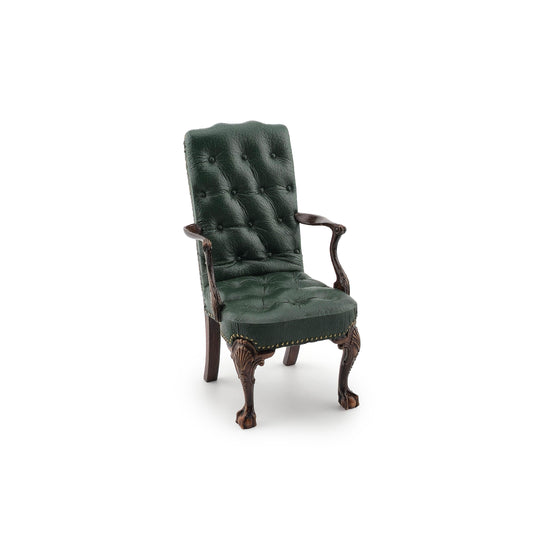 Gail Steffey Tufted Green Leather Upholstery High Back Chair RARE