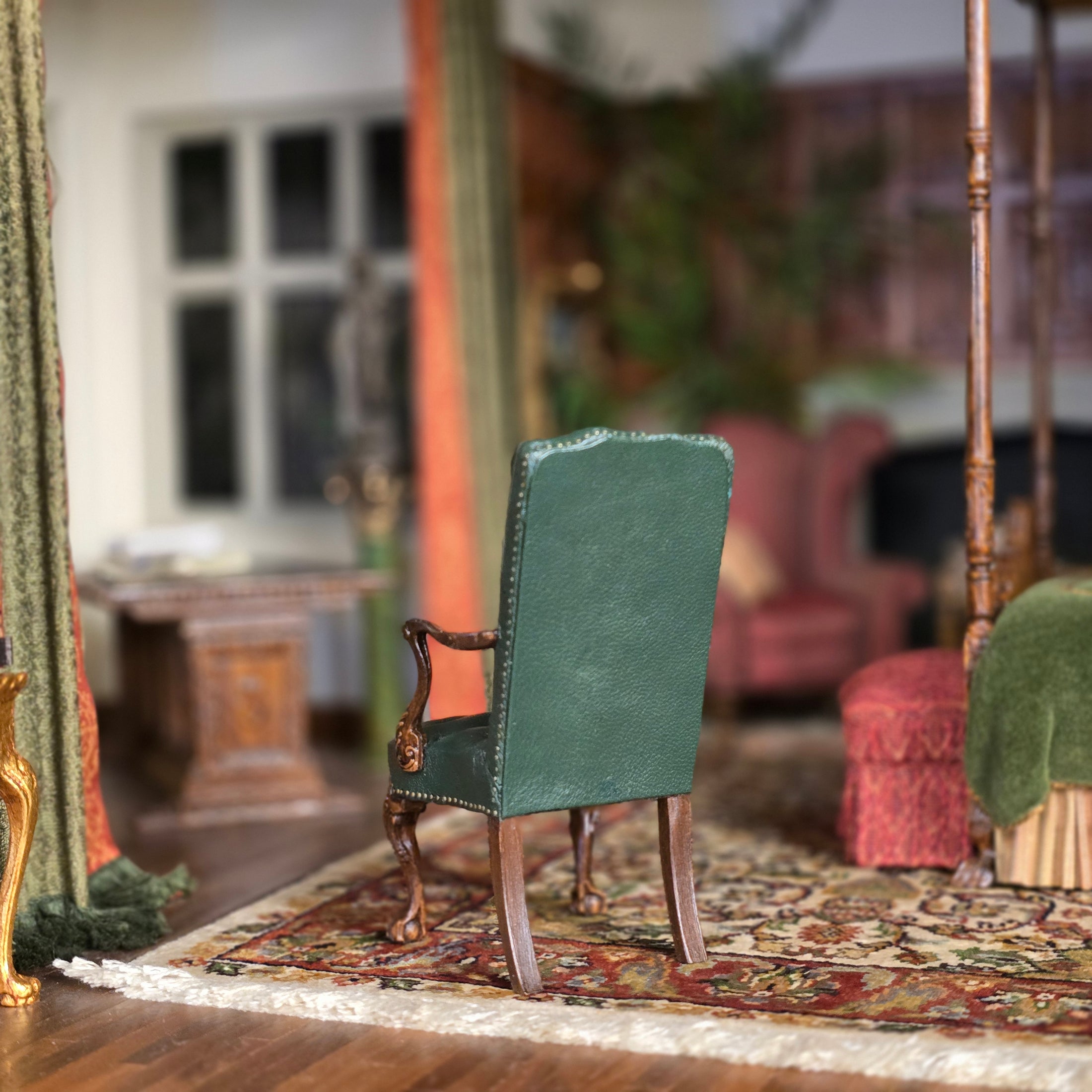 Gail Steffey Tufted Green Leather Upholstery High Back Chair RARE