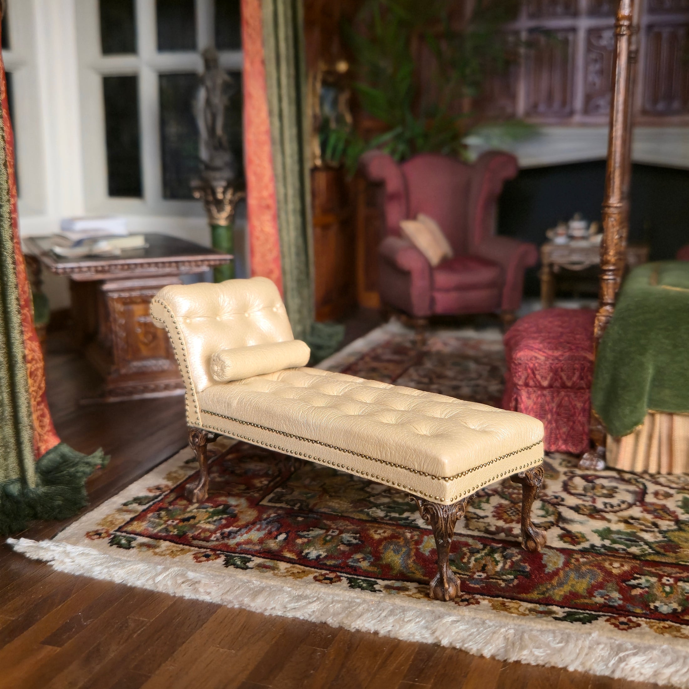 Gail Steffey Miniature Leather Fainting Sofa Chaise