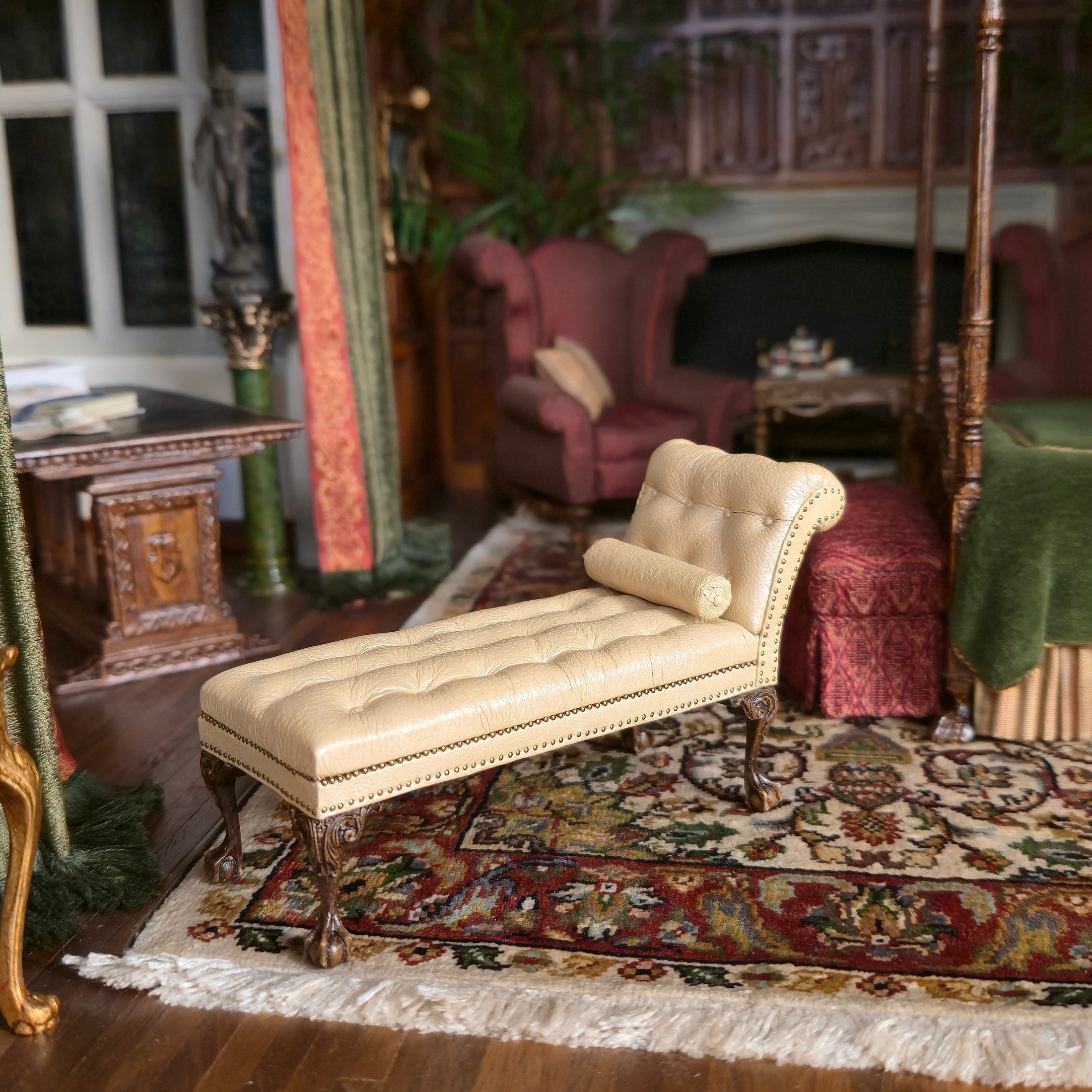 Gail Steffey Miniature Leather Fainting Sofa Chaise