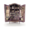 Load image into Gallery viewer, Vintage Artisan Lilac Painted Fabric Armoire Filled with Lace Notions 1:12 Scale
