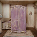 Load image into Gallery viewer, Vintage Artisan Lilac Painted Fabric Armoire Filled with Lace Notions 1:12 Scale
