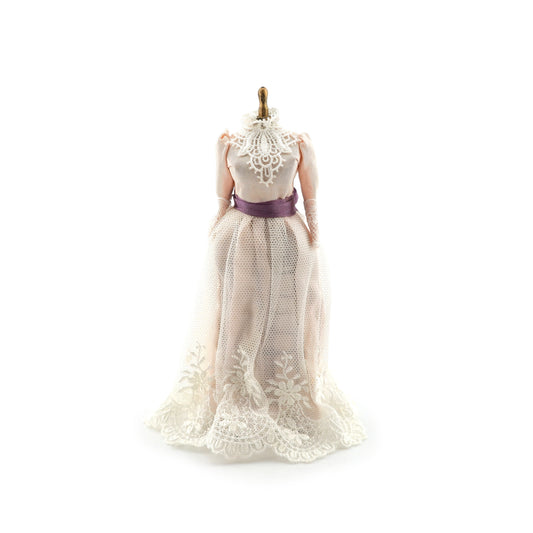 Vintage Artisan Victorian Ladies' Dress on Display Mannequin Lace Blush Silk