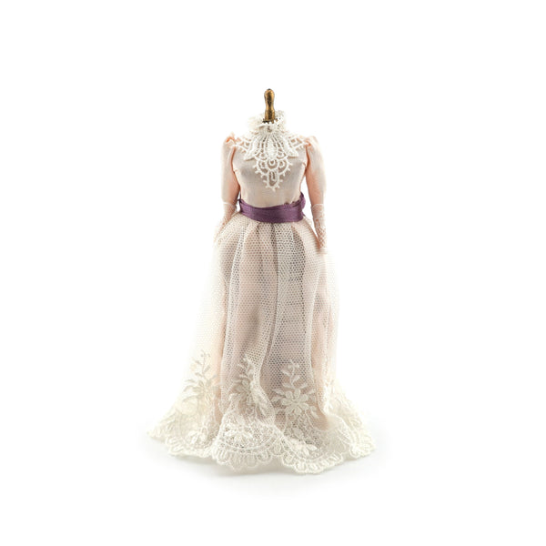 Vintage Artisan Victorian Ladies' Dress on Display Mannequin Lace Blush Silk