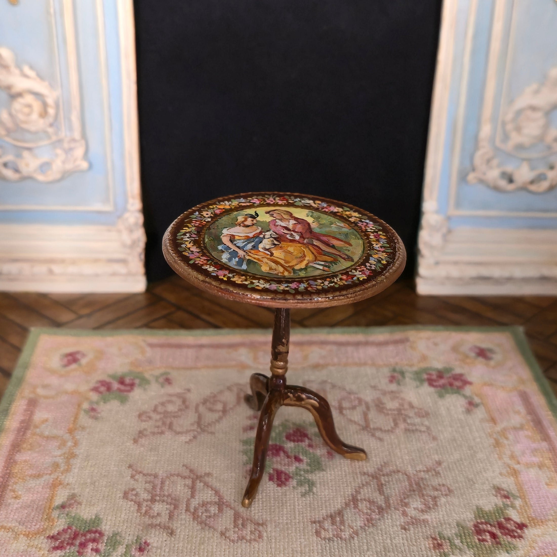 Natasha Beshenkovsky IGMA Hand Painted Round Miniature Flip-Top Table