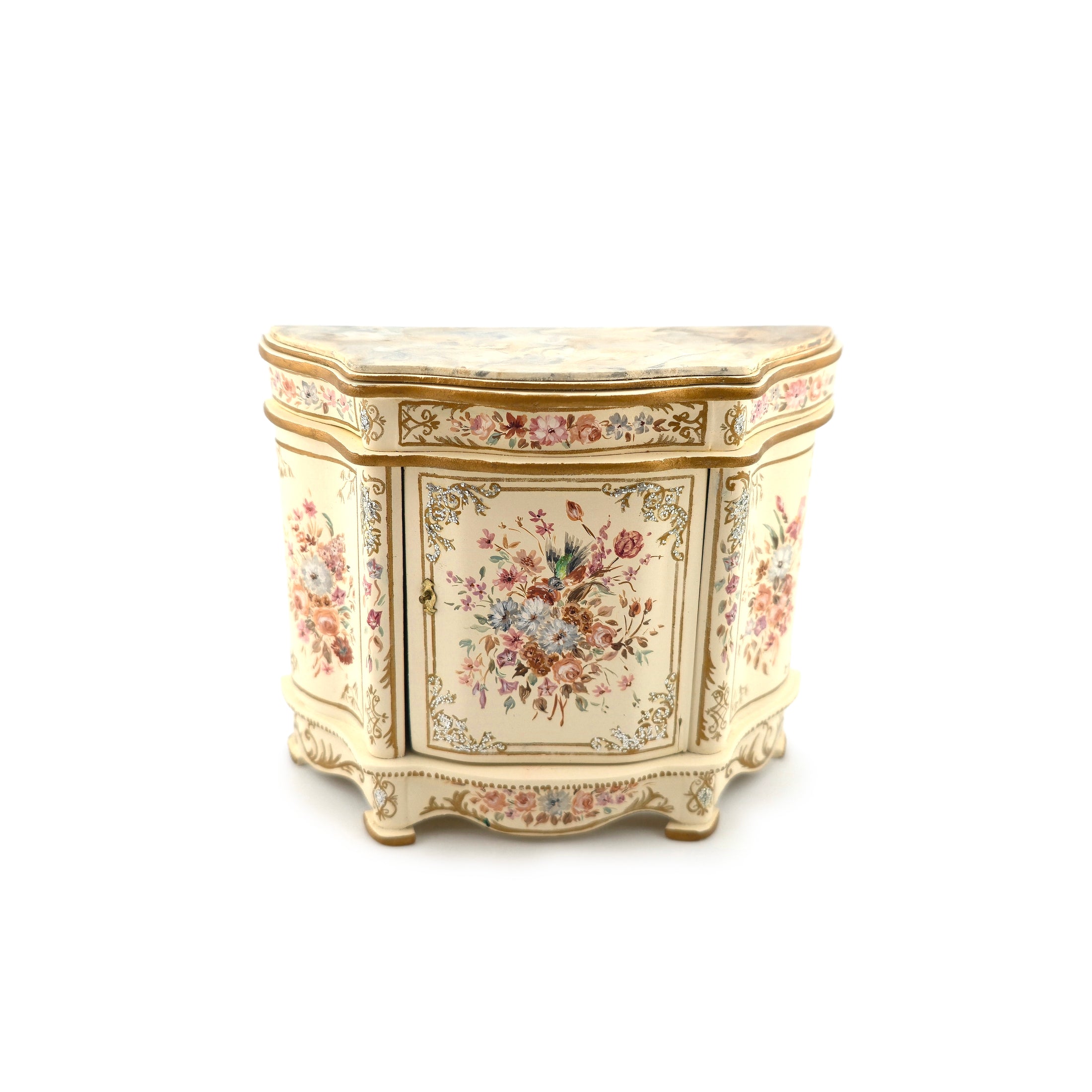Renee Isabelle Miniature Hand Painted Cabinet Faux Marble Top Signed 1990