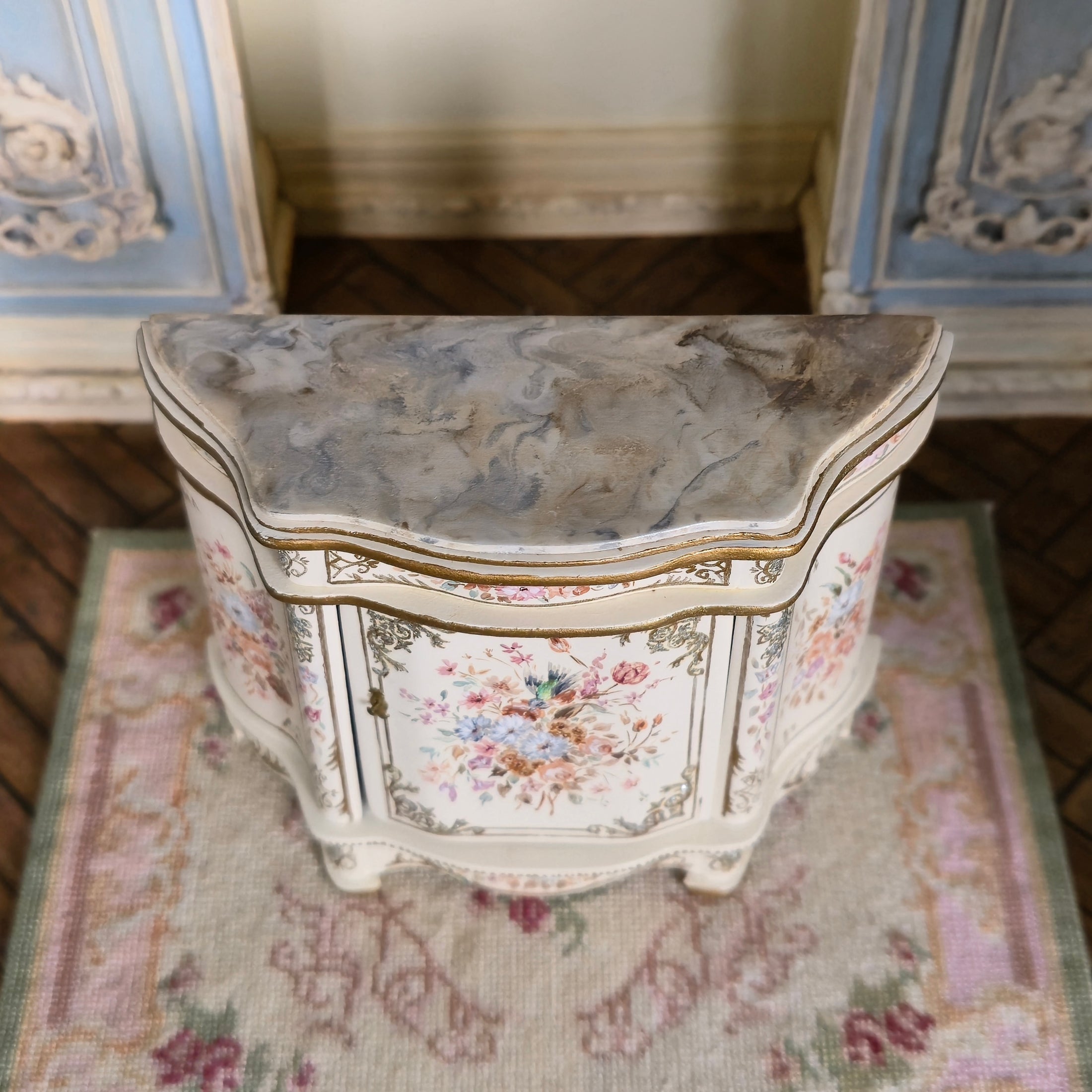 Renee Isabelle Miniature Hand Painted Cabinet Faux Marble Top Signed 1990