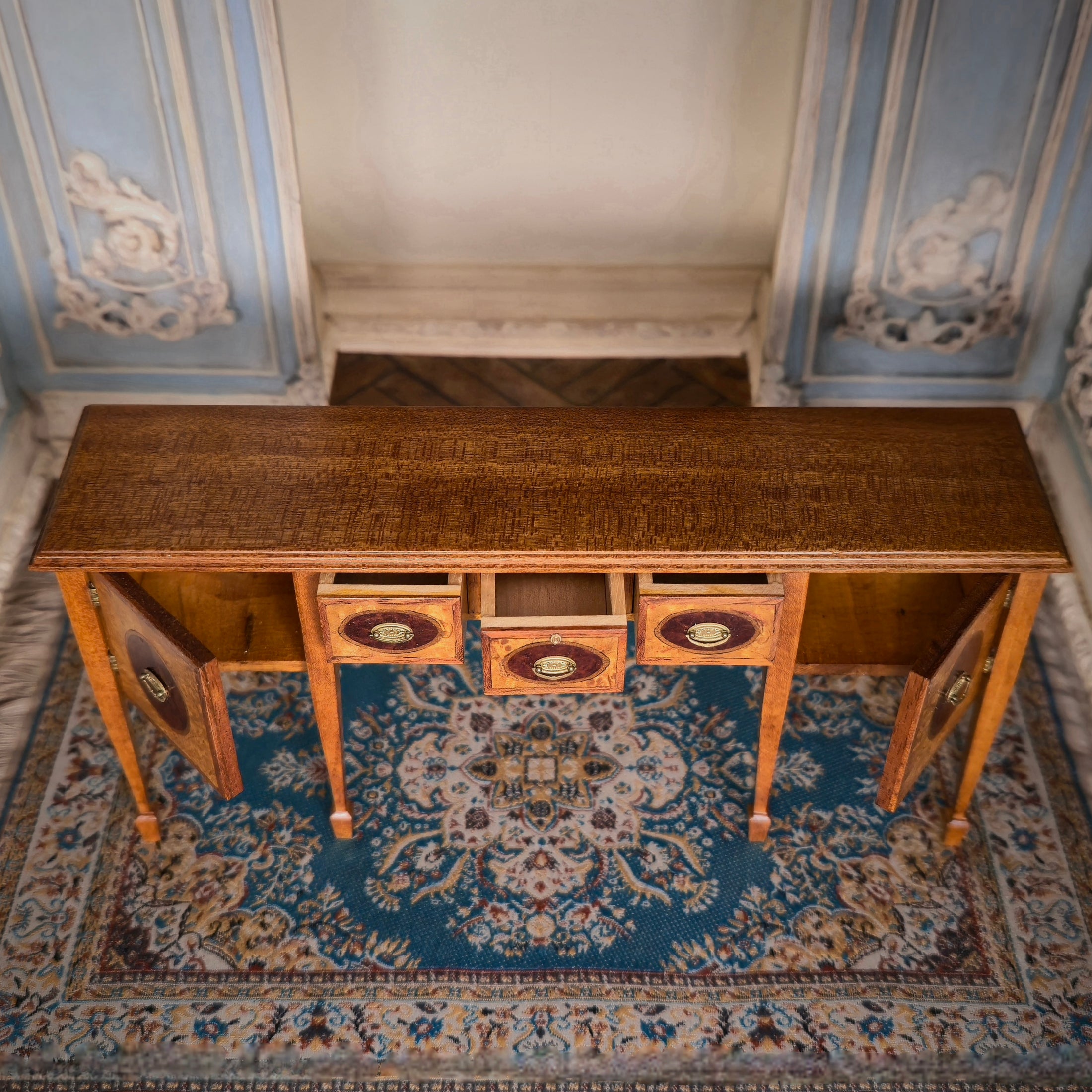 RARE Gil Mena Georgian Miniature Sideboard Inlay Burl Wood Sideboard Cabinet