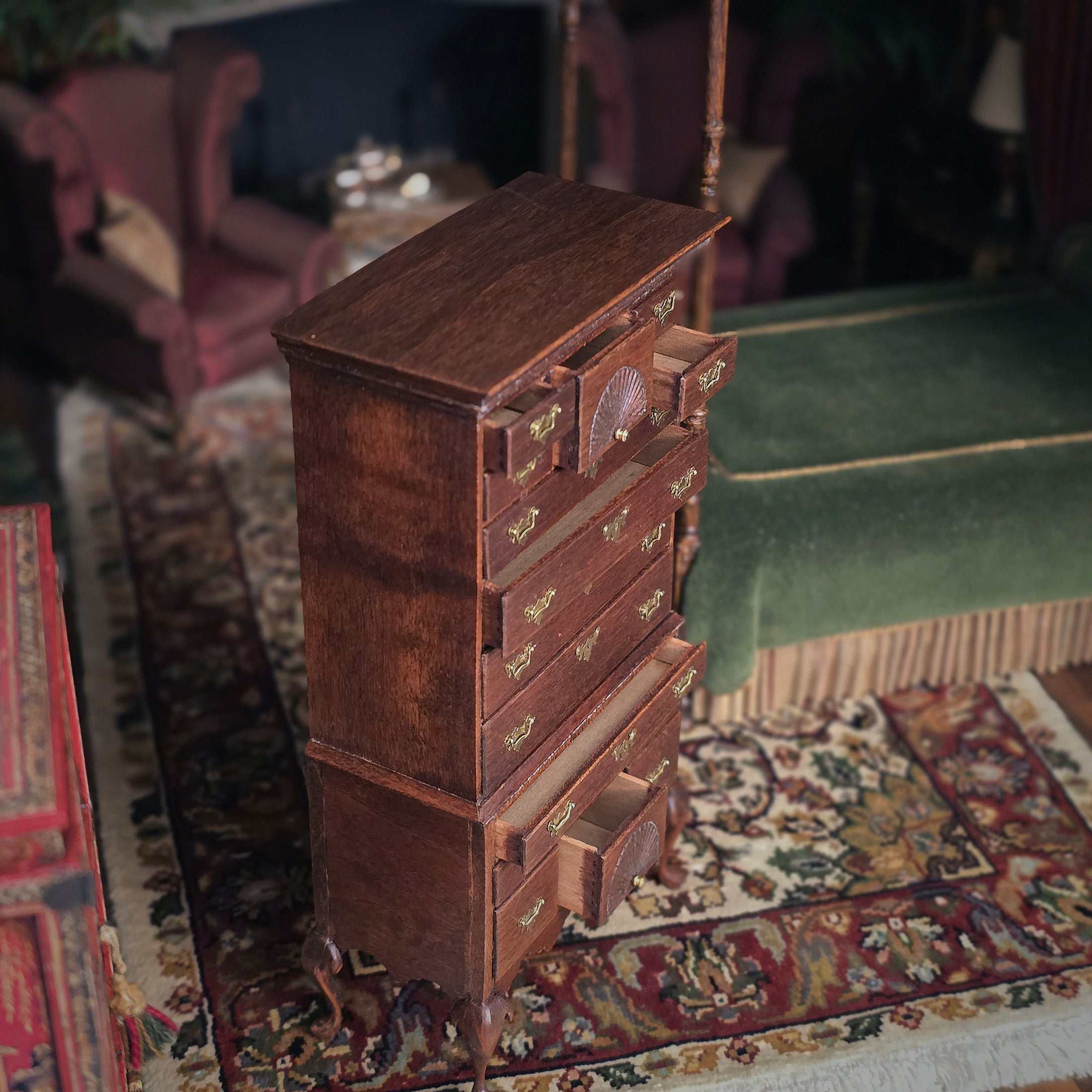 Walter J Schutter IGMA Miniature Highboy Chest Queen Anne 1:12