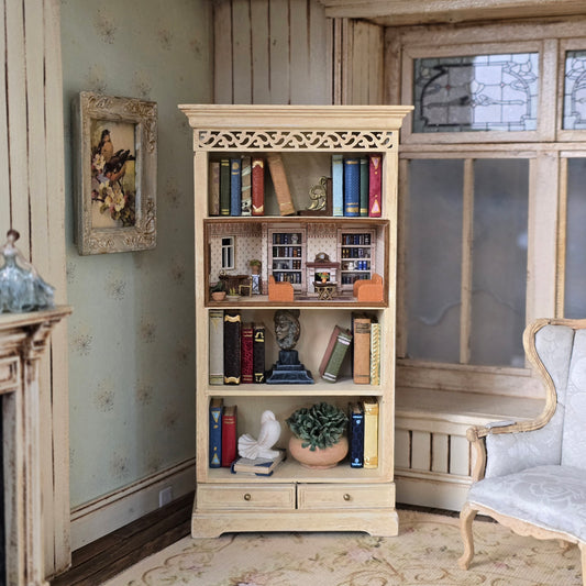Japanese Artisan Miniature Bookcase with a Tiny Room Inside 1:12 OOAK