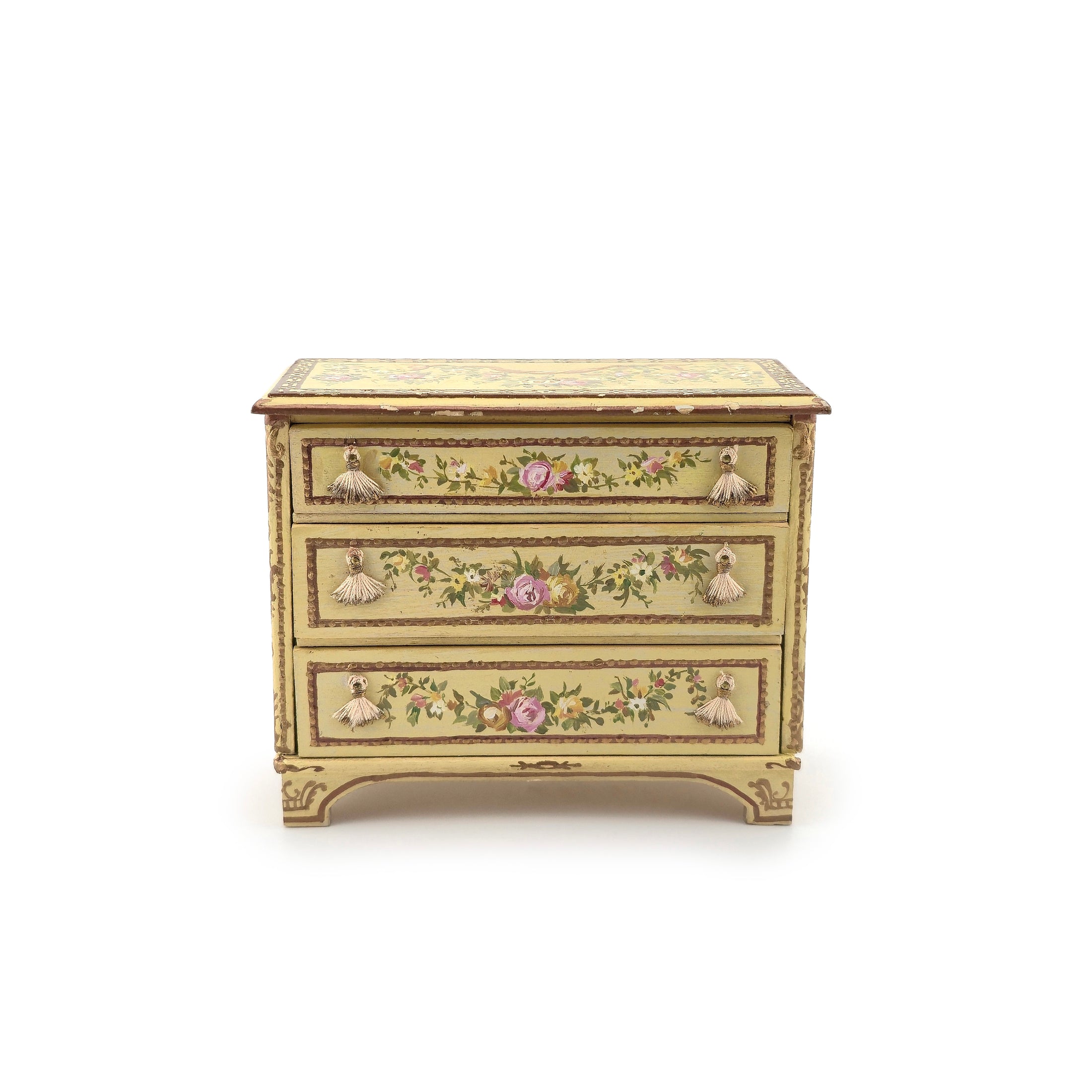 French Hand Painted Miniature Chest with Tassels Renee Isabelle 1:12