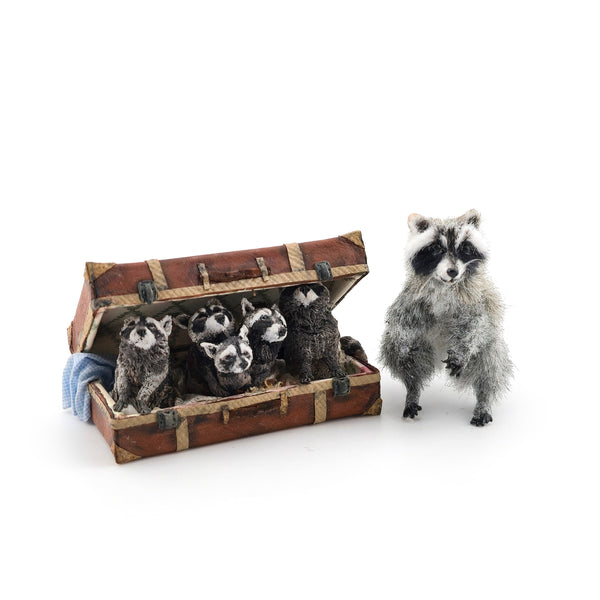 OOAK Miniature Raccoon Family Suitcase Vignette Artisan Made