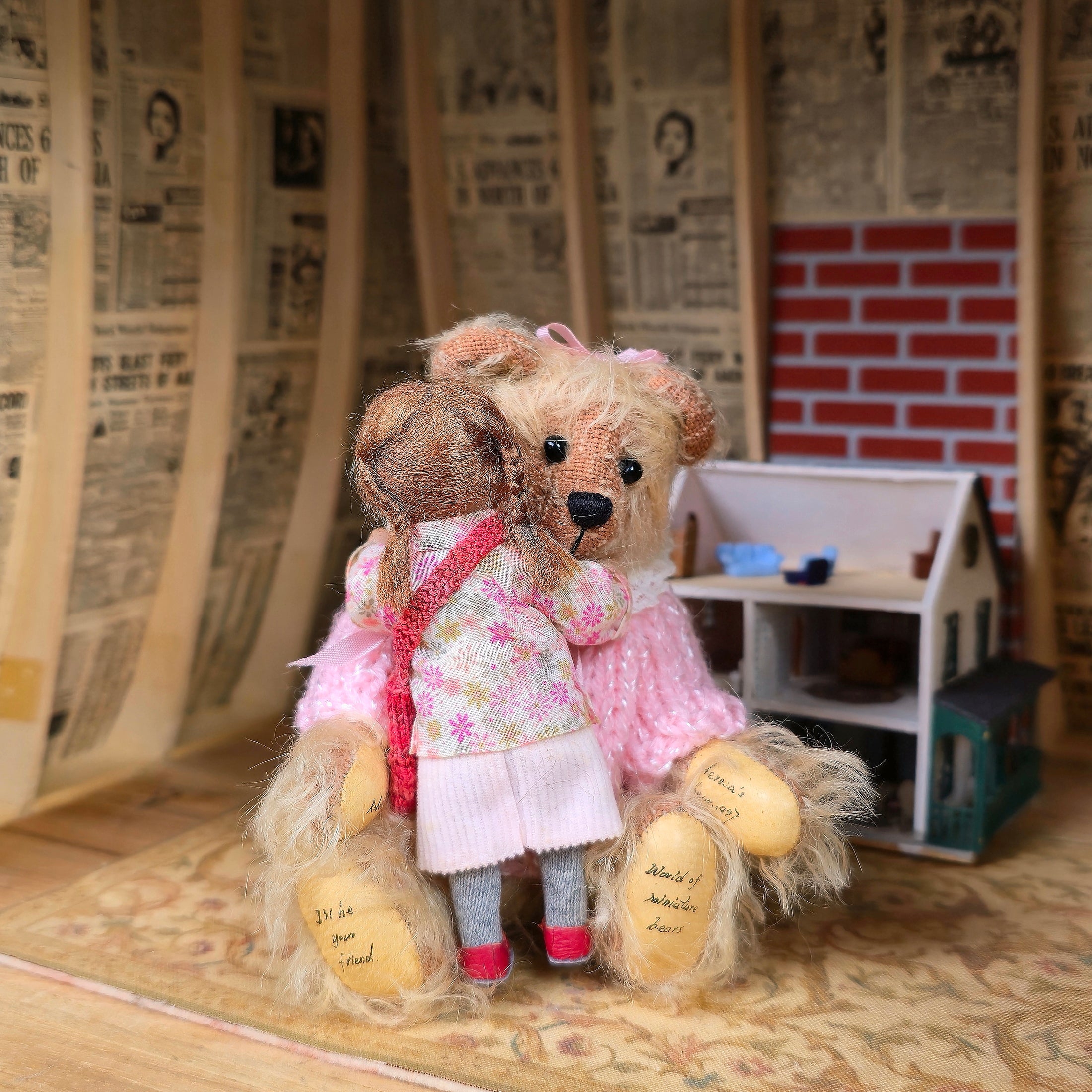 OOAK Catherine Muniere Girl Doll with Teddy Bear Bag IGMA