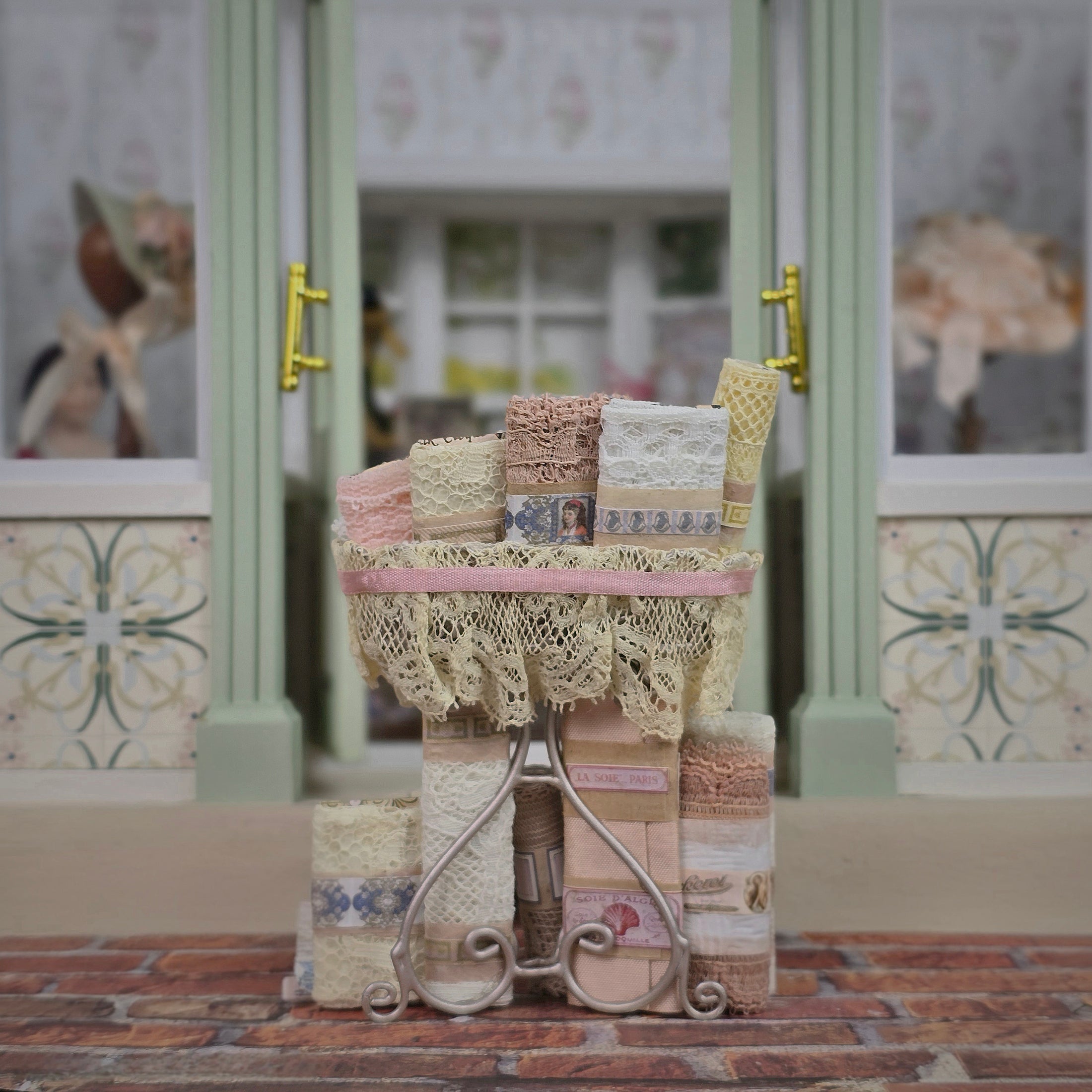 Jenny Warner Lace Table Vignette Miniature Haberdashery Display