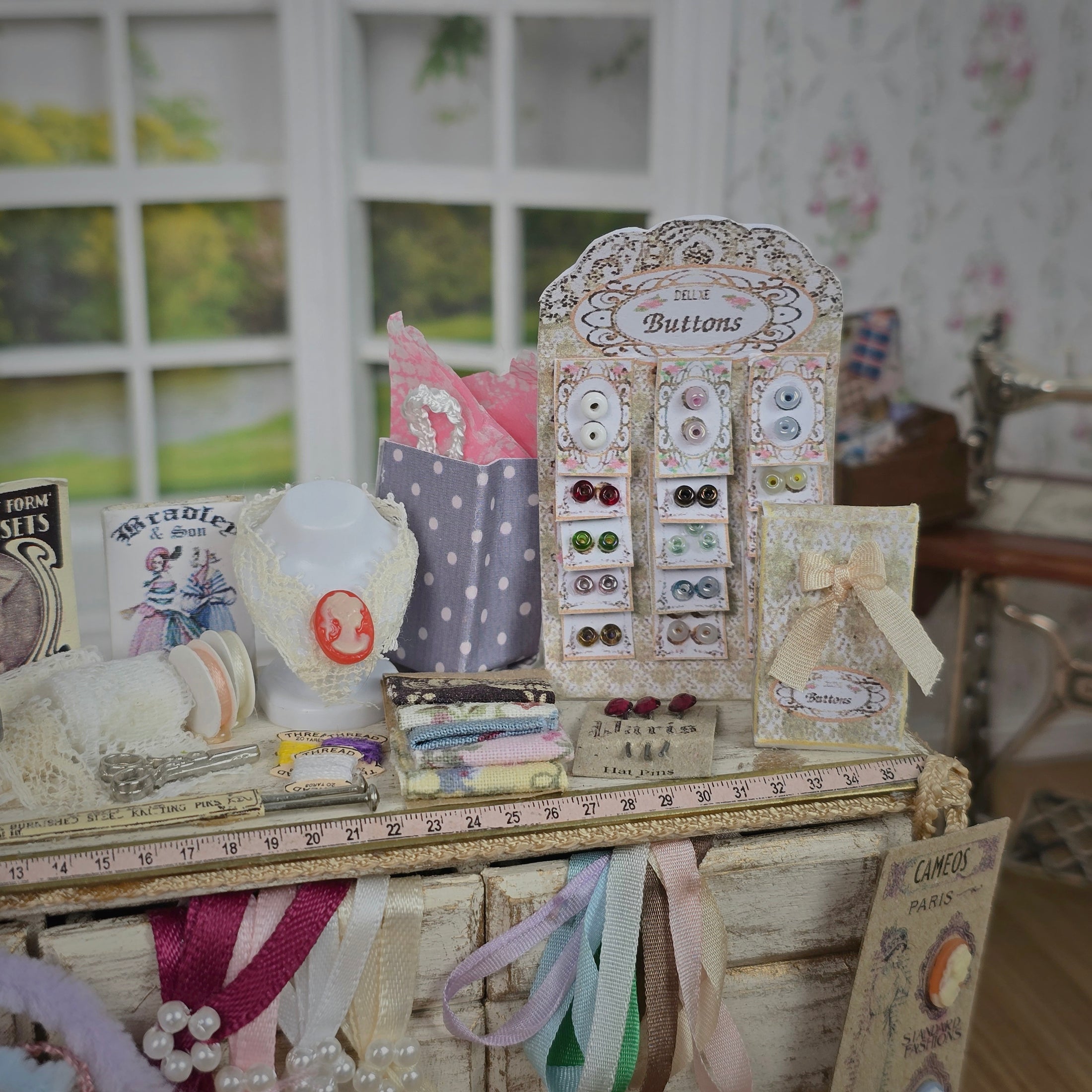 OOAK Sewing Vignette Miniature Haberdashery Shop Counter Display